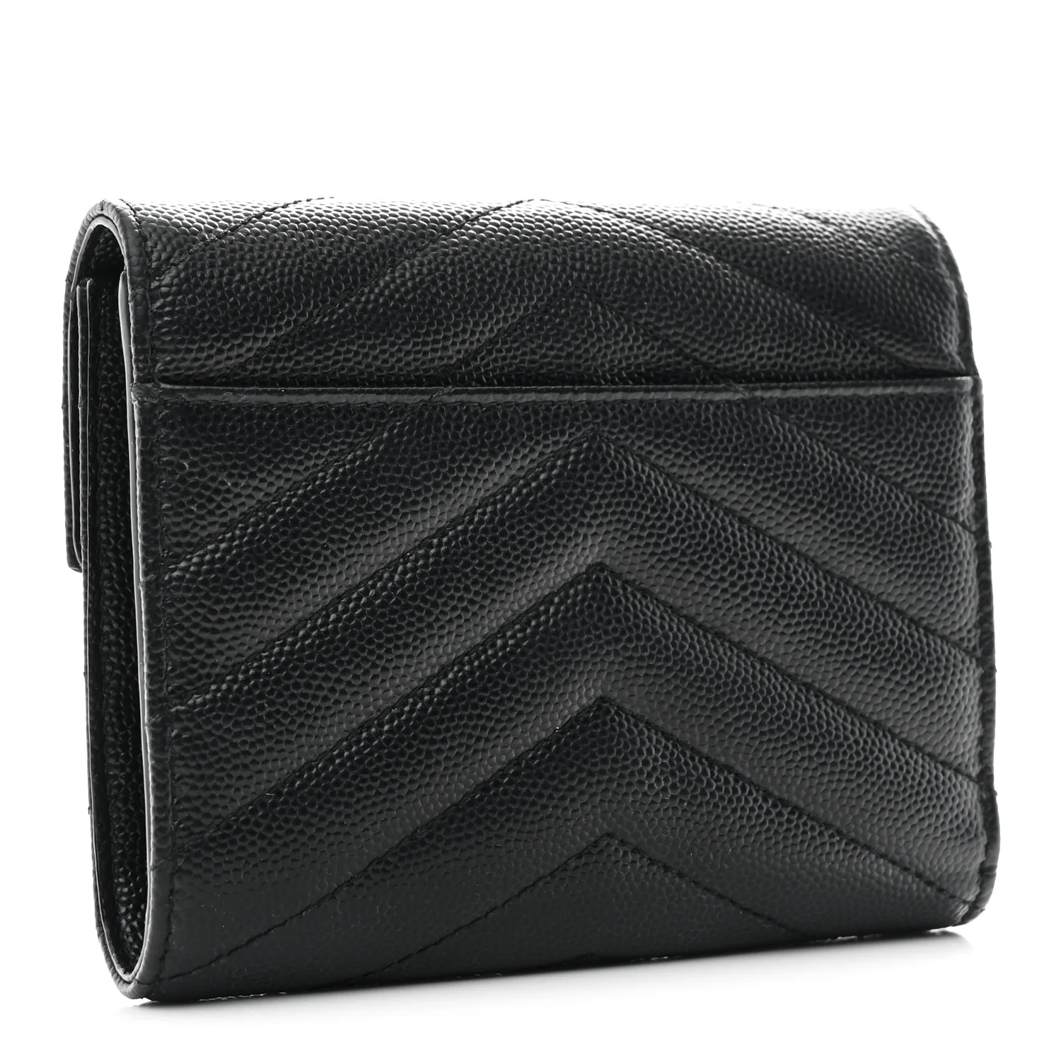 Grain De Poudre Matelasse Chevron Monogram Compact Tri Fold Wallet Black - Image 3