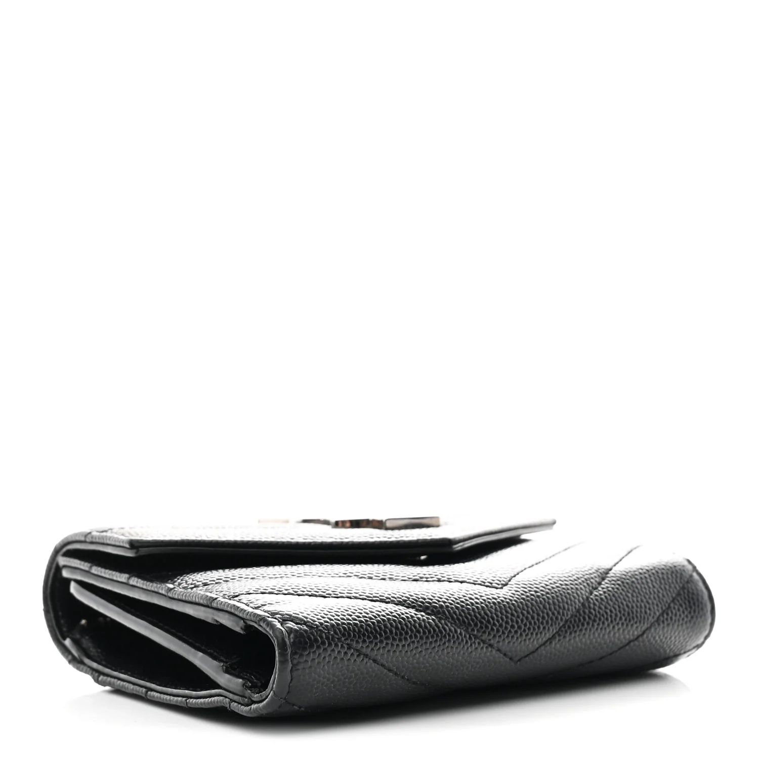 Grain De Poudre Matelasse Chevron Monogram Compact Tri Fold Wallet Black - Image 4