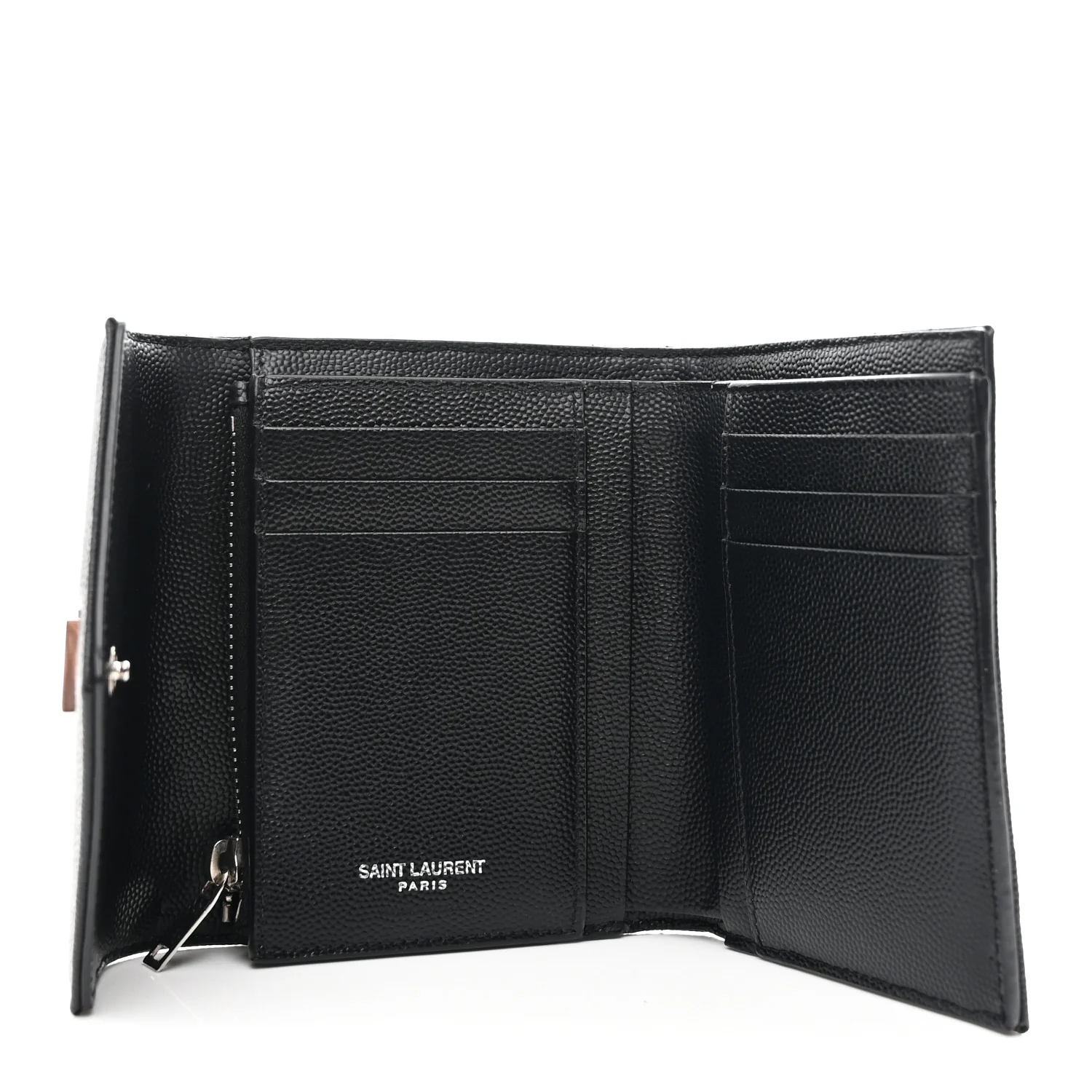 Grain De Poudre Matelasse Chevron Monogram Compact Tri Fold Wallet Black - Image 5