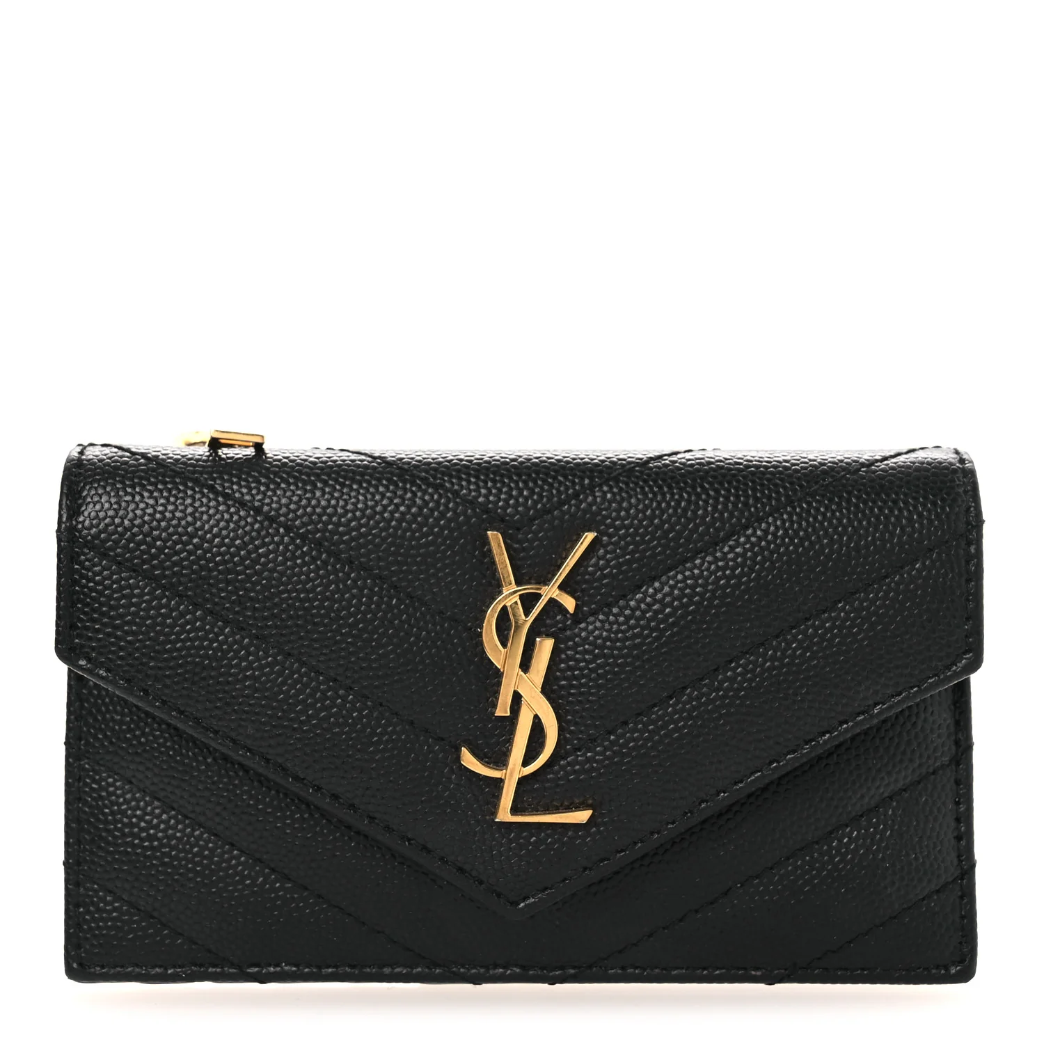 Grain De Poudre Matelasse Chevron Monogram Compact Wallet Black