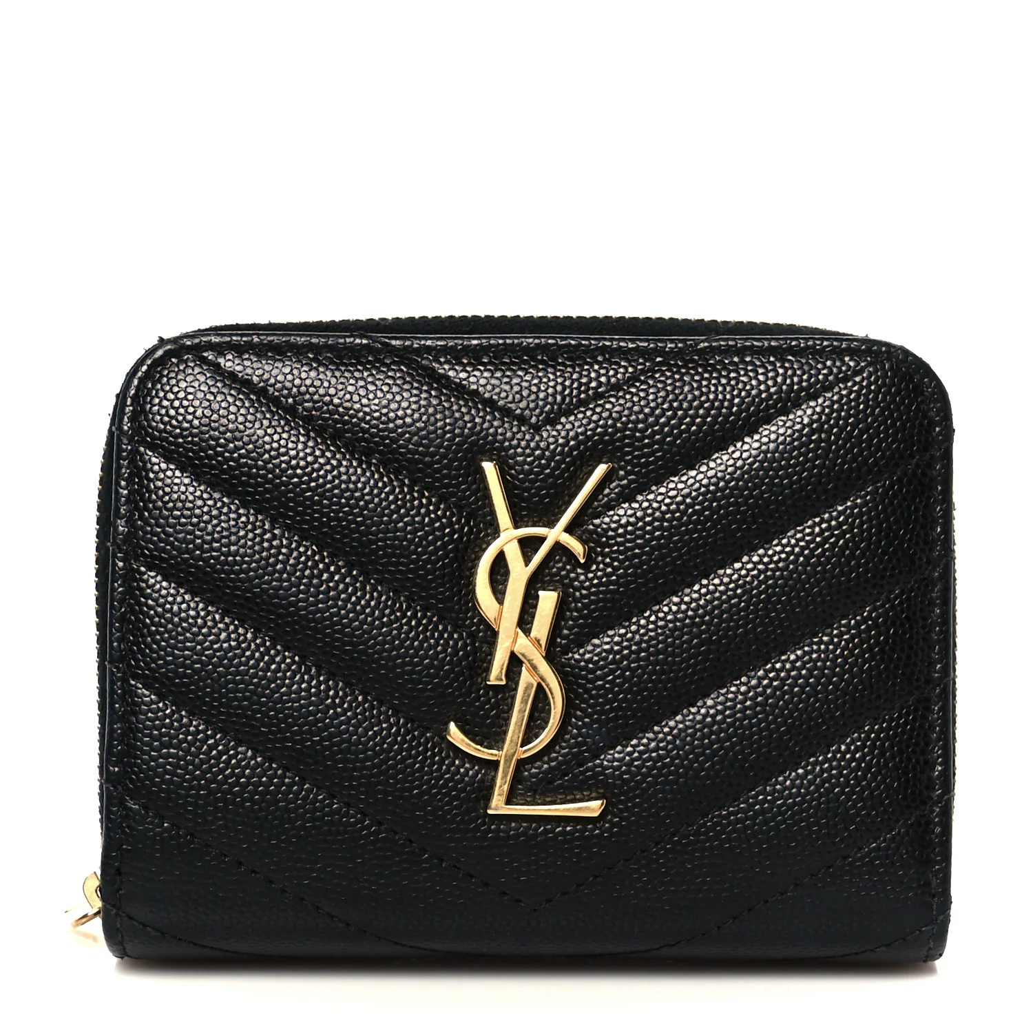 Grain De Poudre Matelasse Chevron Monogram Compact Zip Around Wallet Black