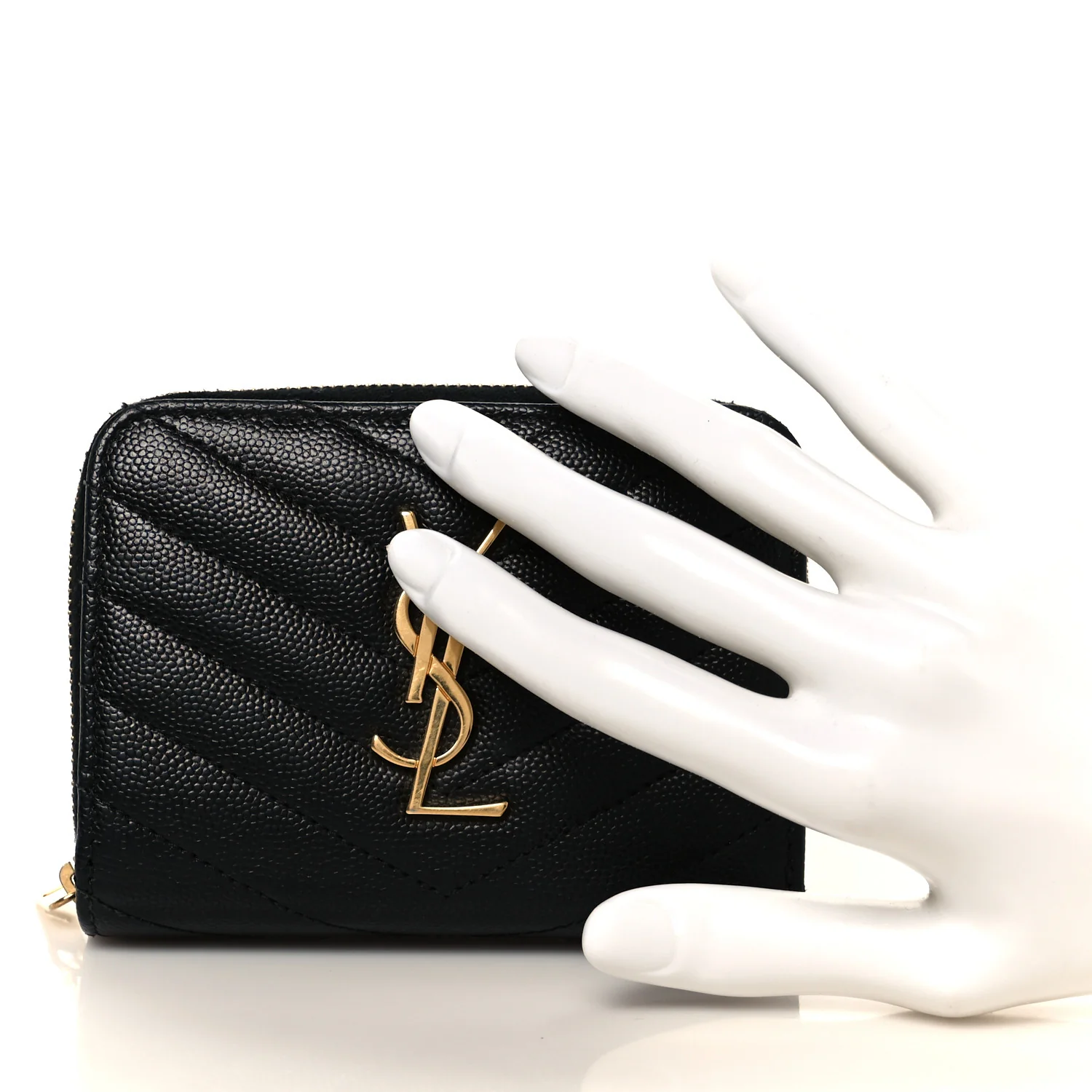 Grain De Poudre Matelasse Chevron Monogram Compact Zip Around Wallet Black - Image 2