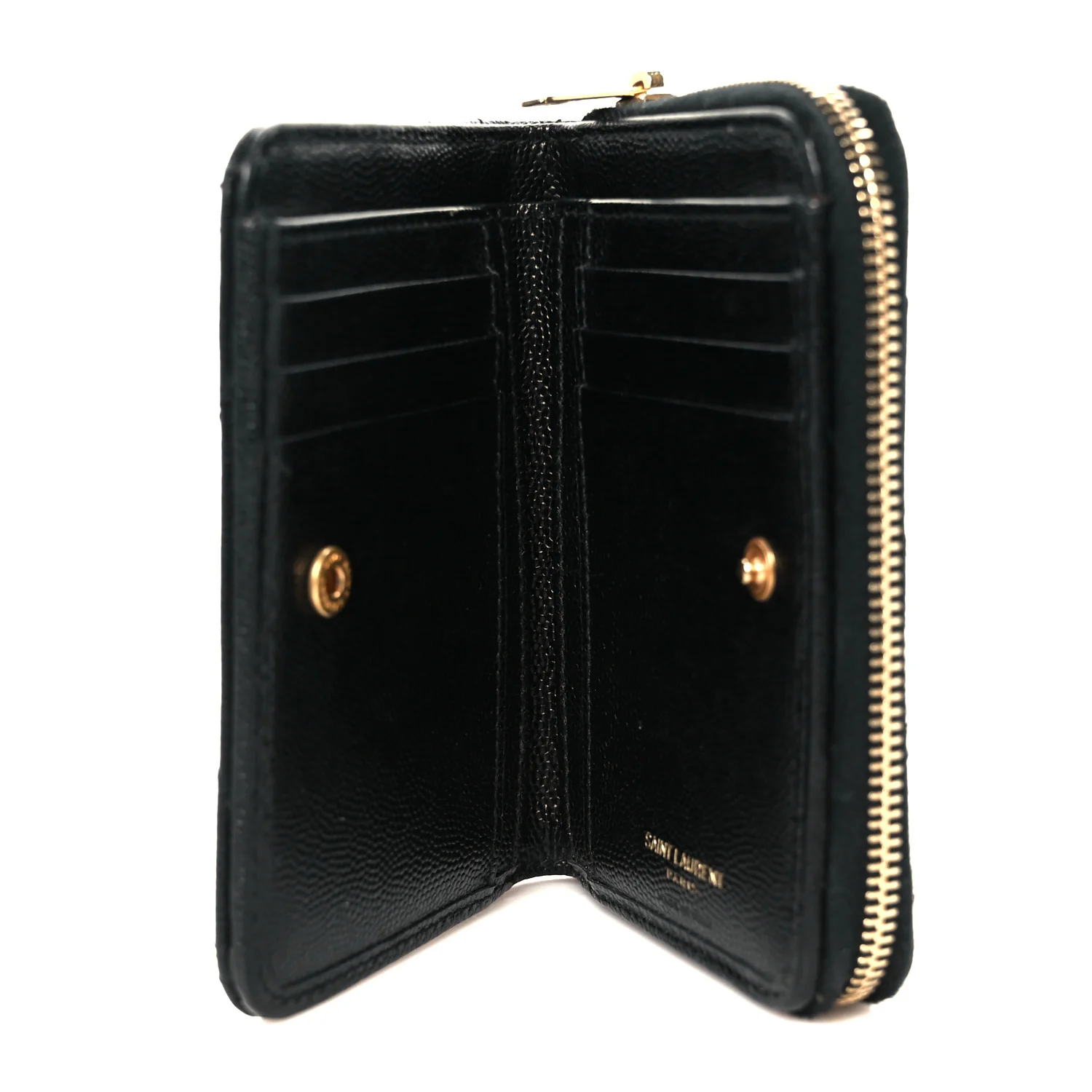 Grain De Poudre Matelasse Chevron Monogram Compact Zip Around Wallet Black - Image 5