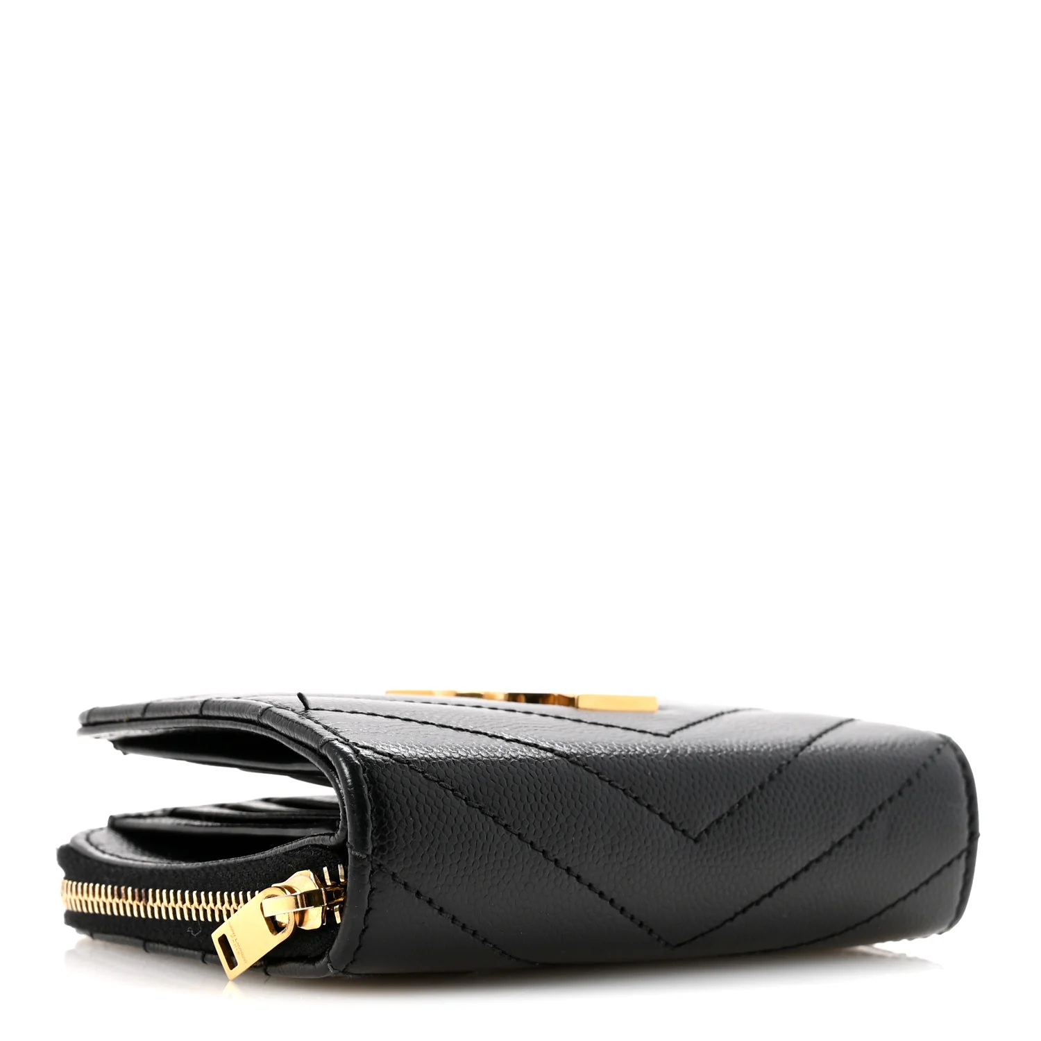 Grain De Poudre Matelasse Chevron Monogram Compact Zip Around Wallet Black - Image 4