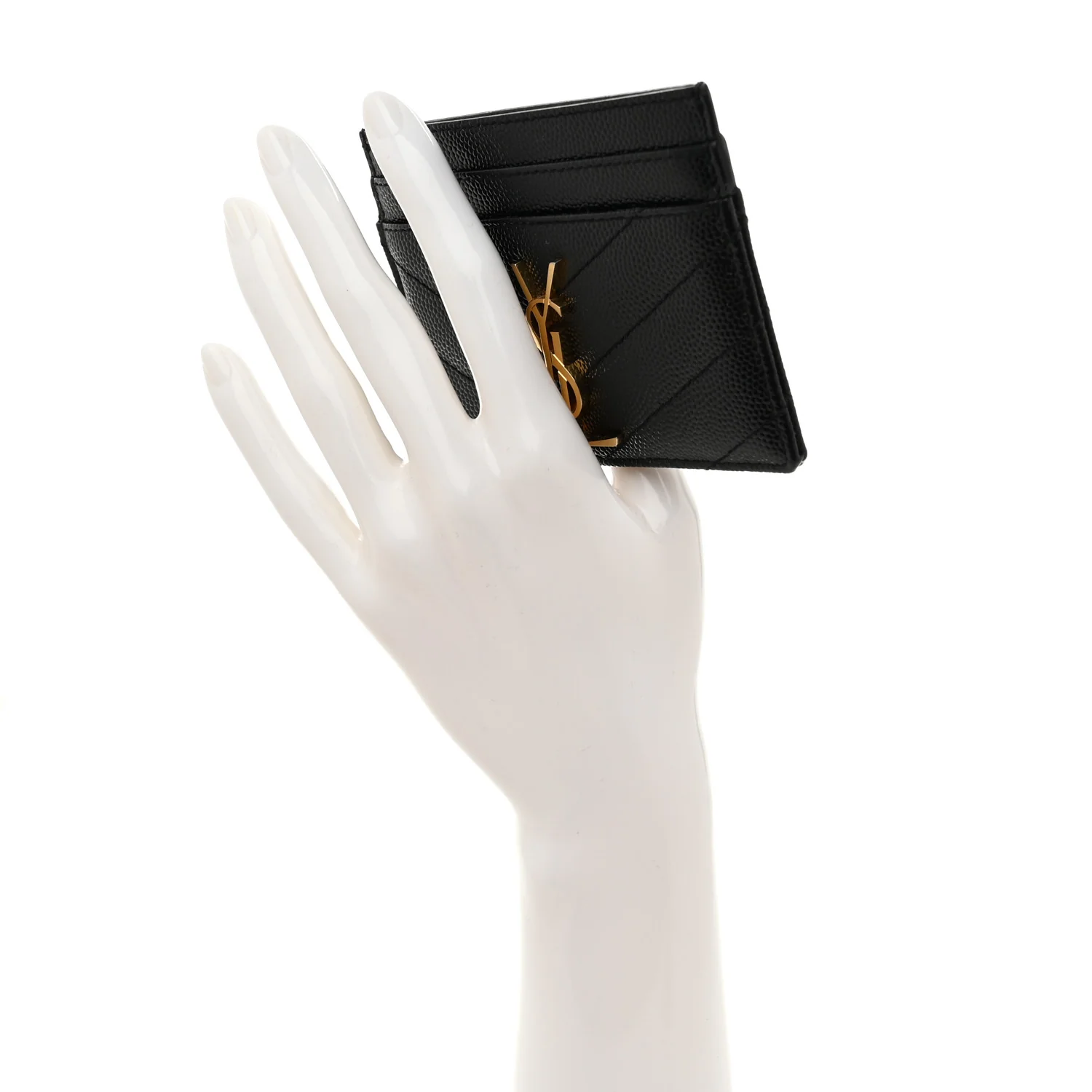 Grain De Poudre Matelasse Chevron Monogram Credit Card Case Black - Image 2