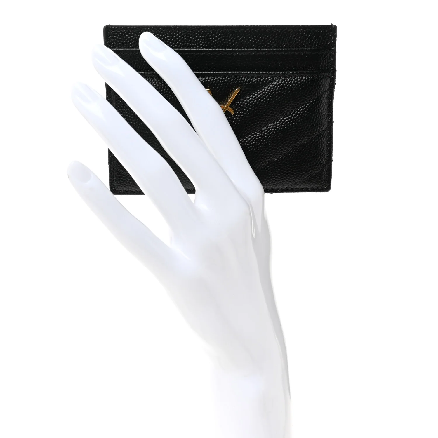 Grain De Poudre Matelasse Chevron Monogram Credit Card Case Black - Image 2