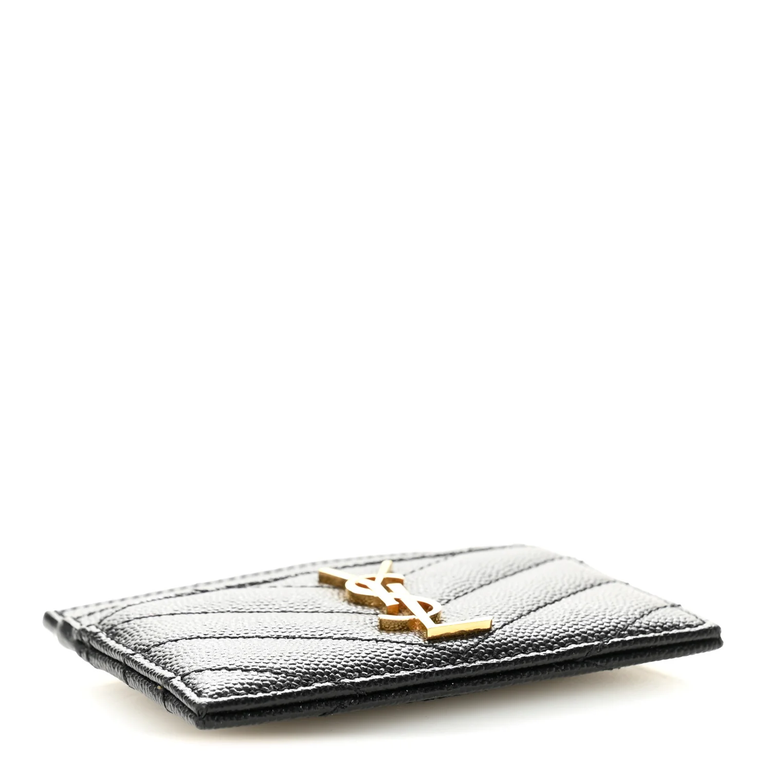 Grain De Poudre Matelasse Chevron Monogram Credit Card Case Black - Image 4