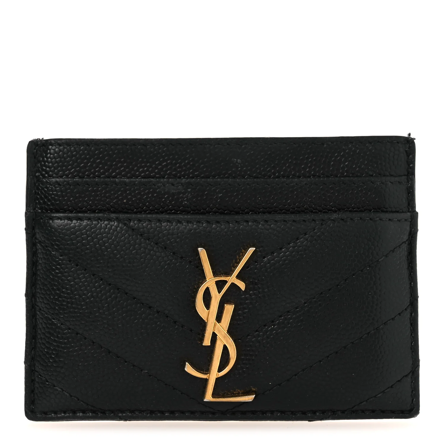 Grain De Poudre Matelasse Chevron Monogram Credit Card Case Black