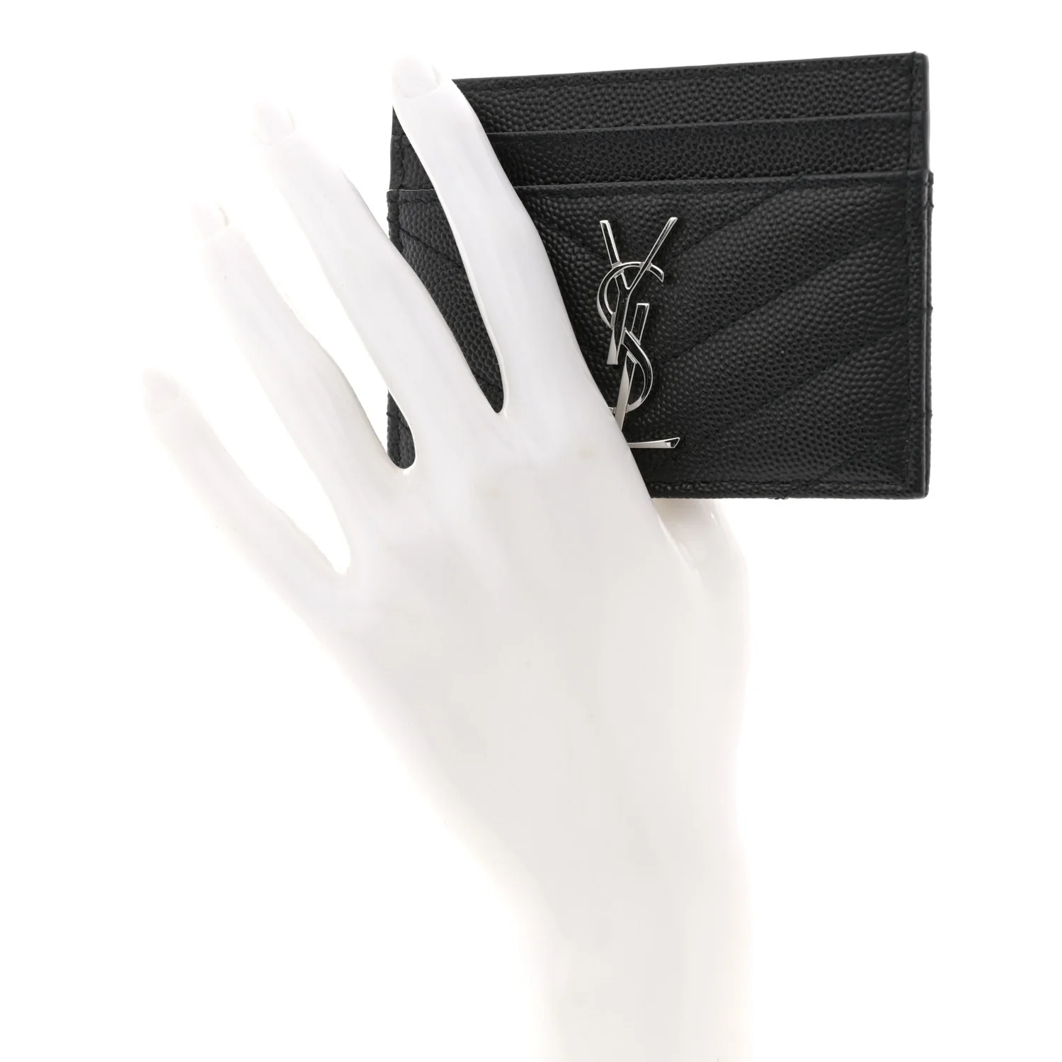 Grain De Poudre Matelasse Chevron Monogram Credit Card Case Black - Image 2