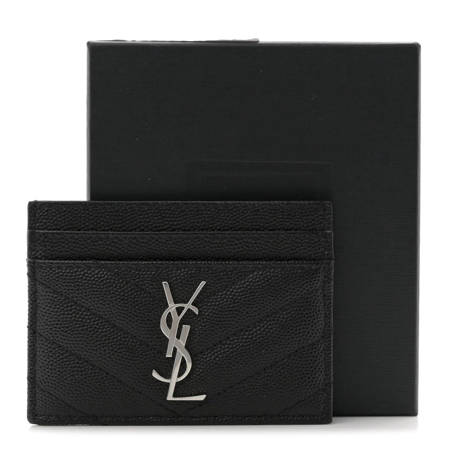Grain De Poudre Matelasse Chevron Monogram Credit Card Case Black - Image 8
