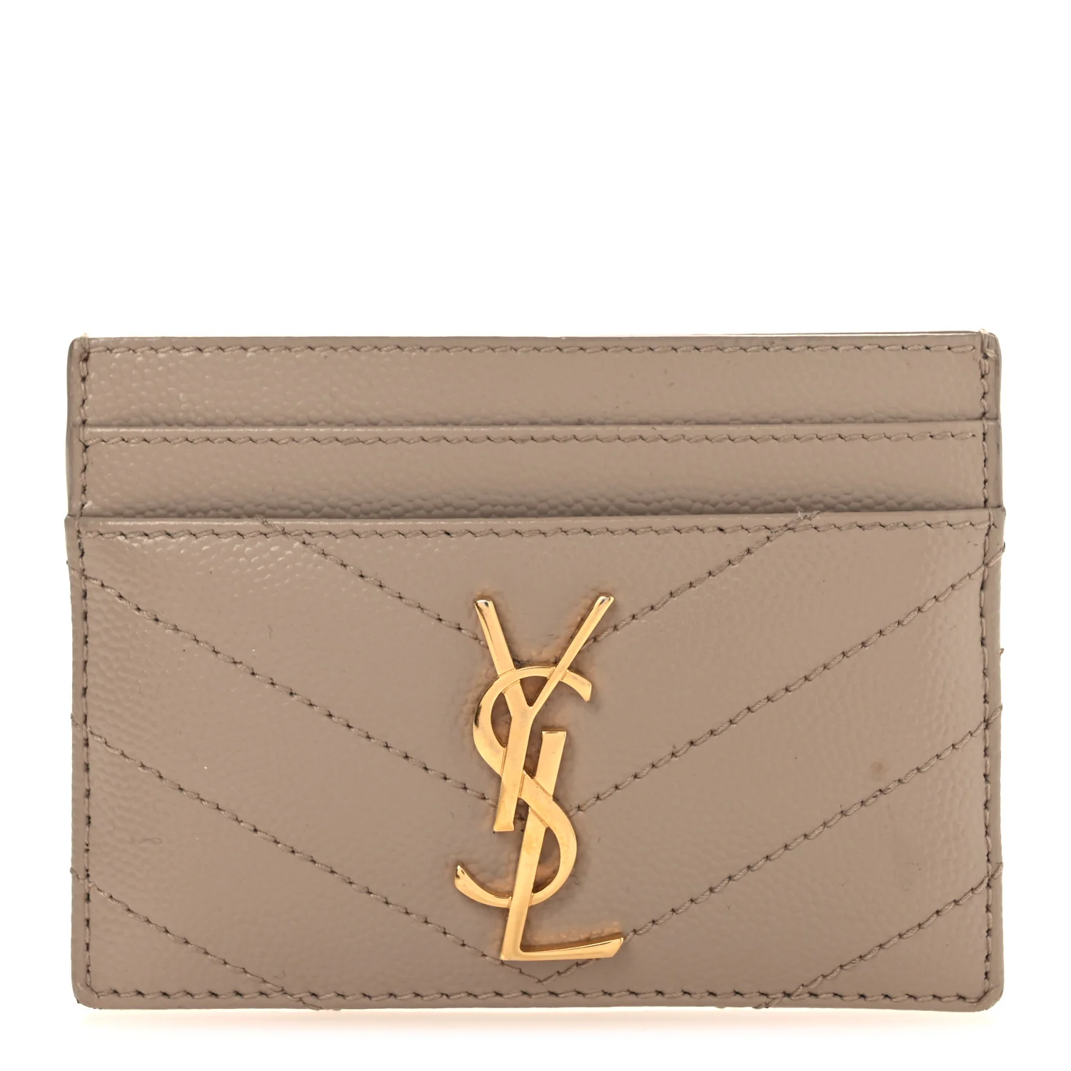 Grain De Poudre Matelasse Chevron Monogram Credit Card Case Dark Beige