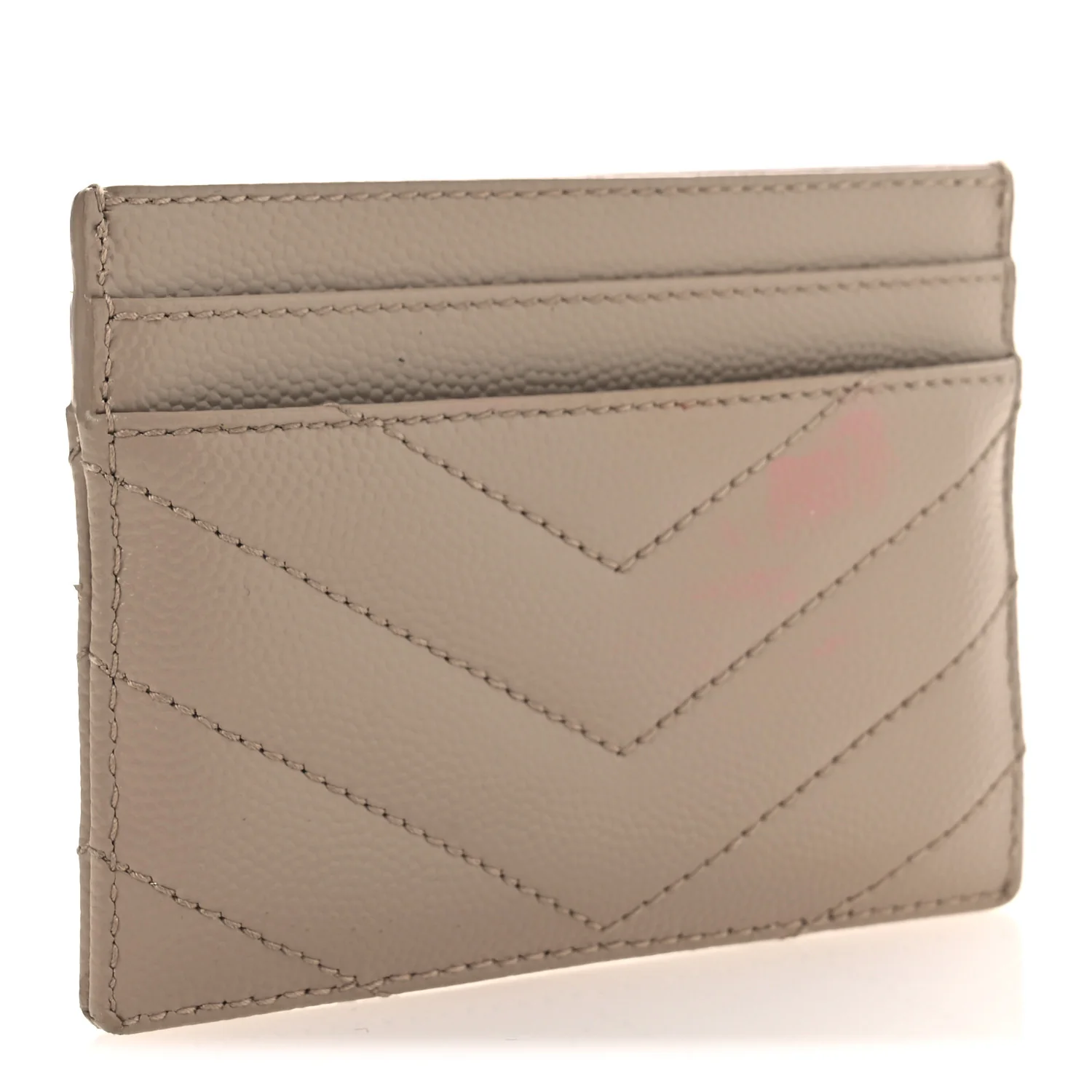Grain De Poudre Matelasse Chevron Monogram Credit Card Case Dark Beige - Image 3