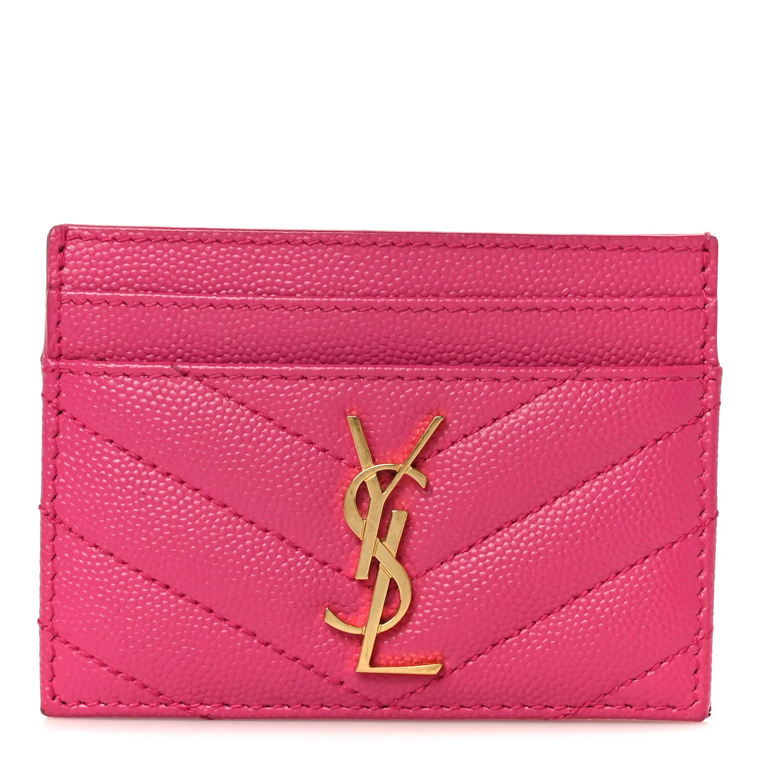 Grain De Poudre Matelasse Chevron Monogram Credit Card Case Fresh Fuxia