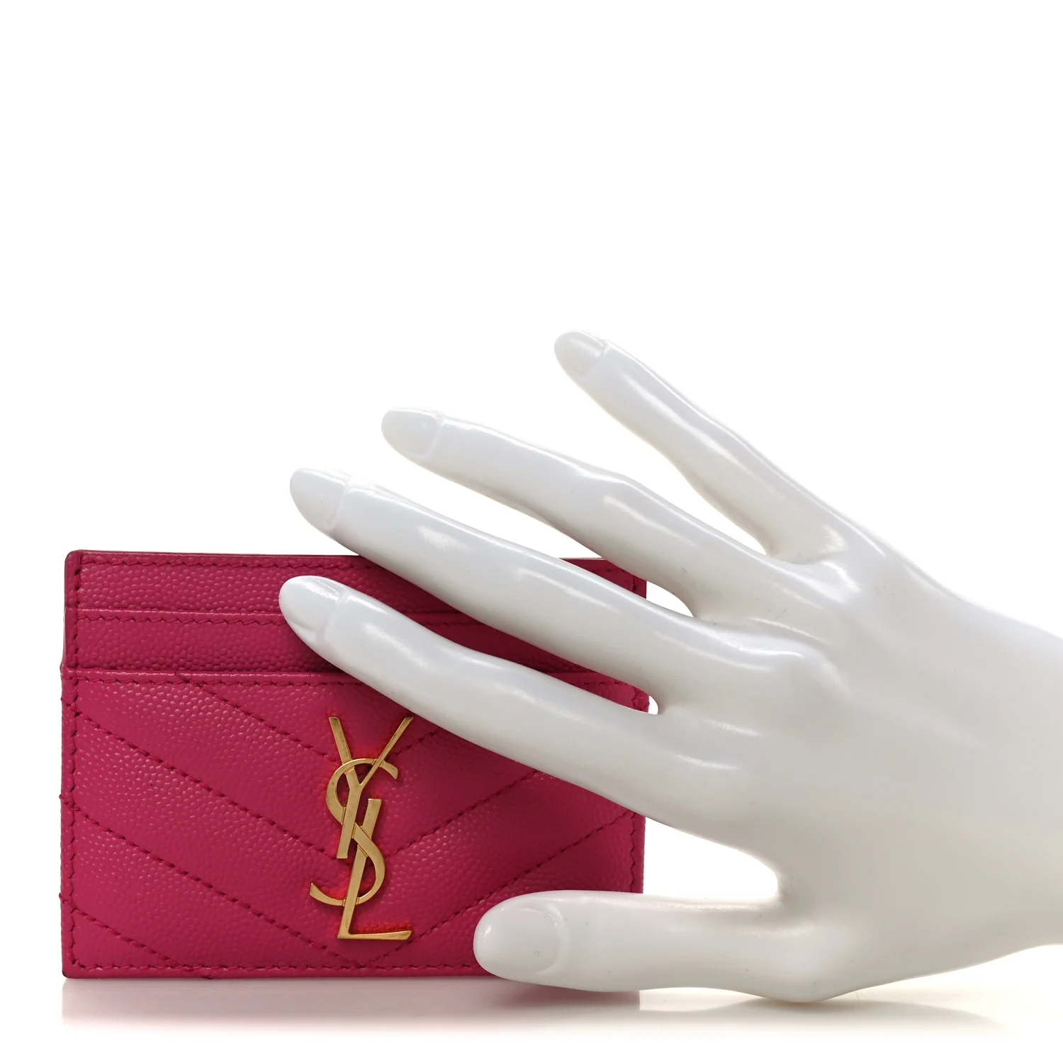 Grain De Poudre Matelasse Chevron Monogram Credit Card Case Fresh Fuxia - Image 2