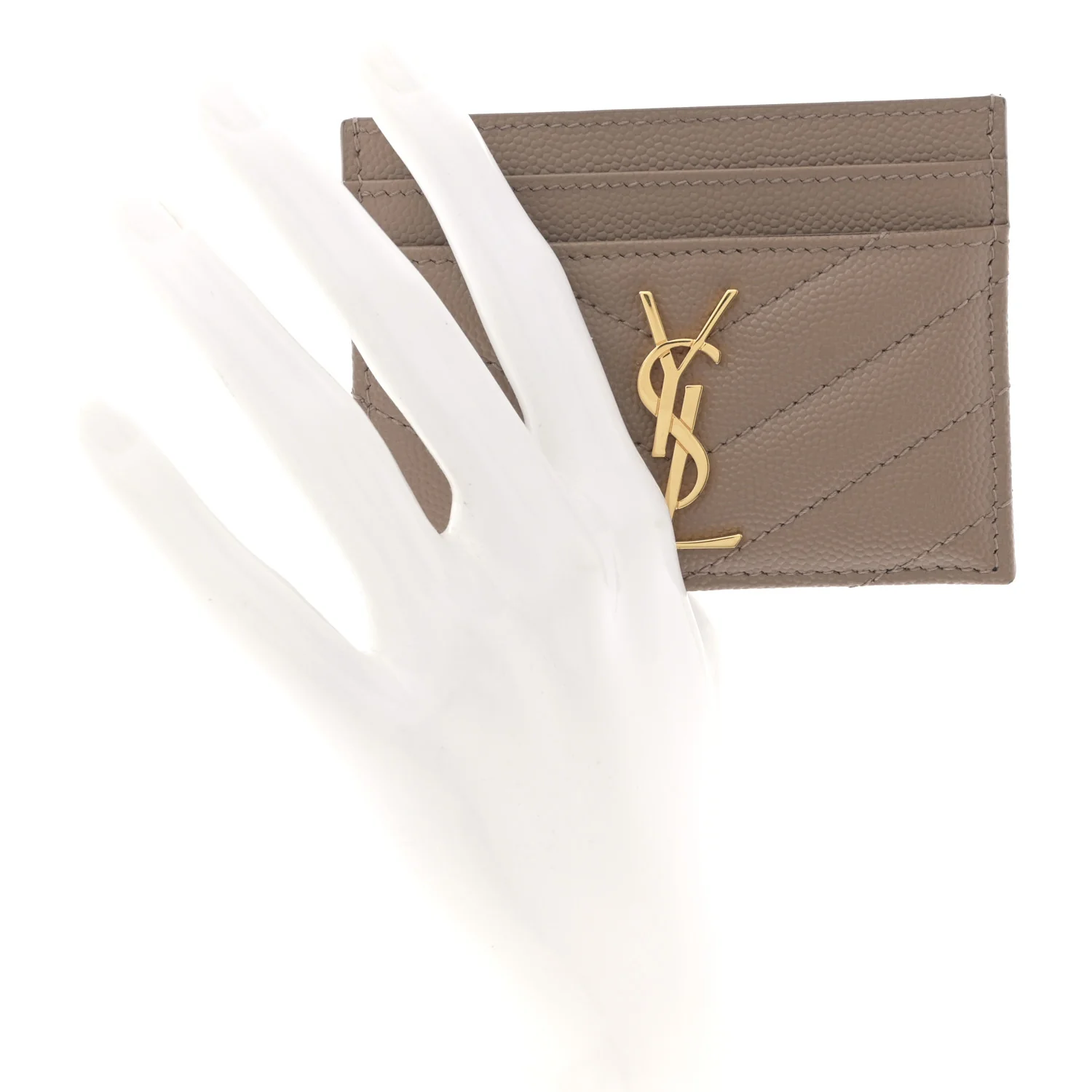 Grain De Poudre Matelasse Chevron Monogram Credit Card Case Taupe - Image 2