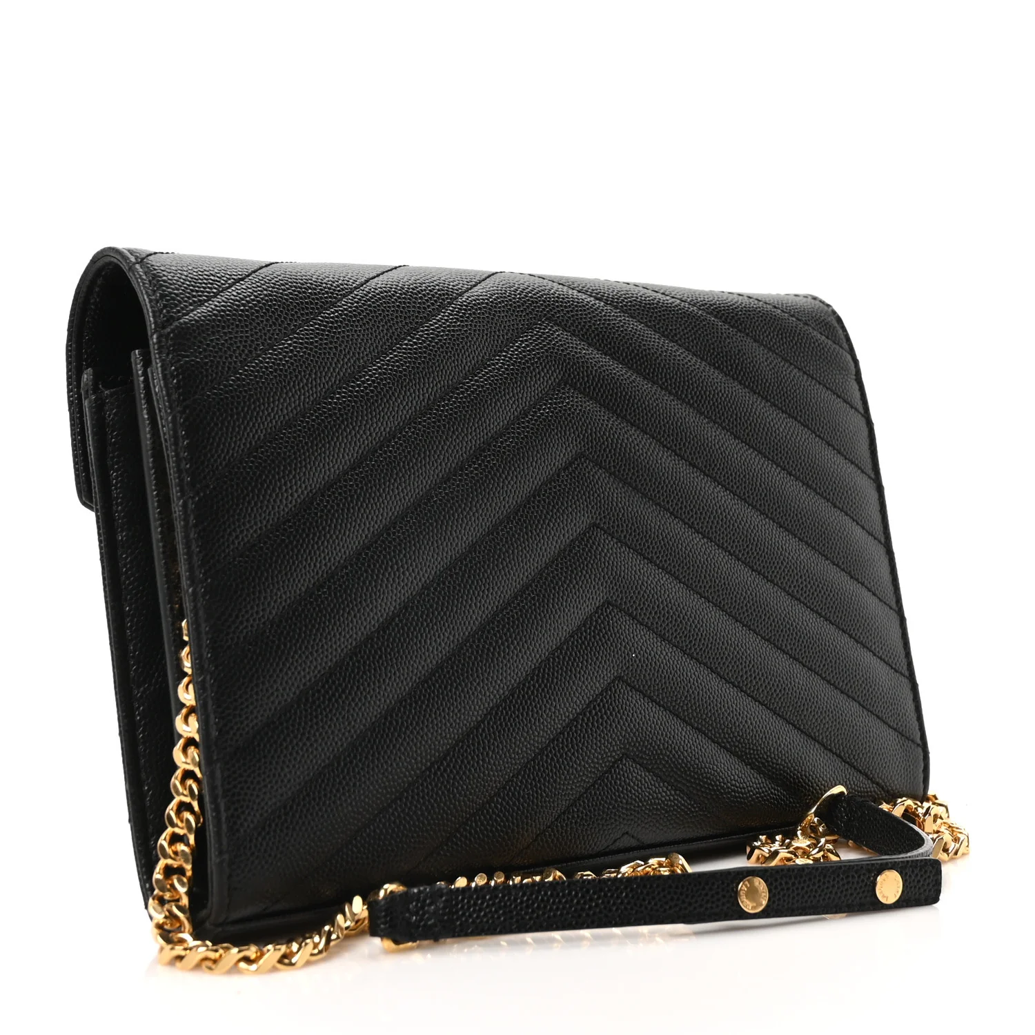 Grain De Poudre Matelasse Chevron Monogram Envelope Chain Wallet Black - Image 3