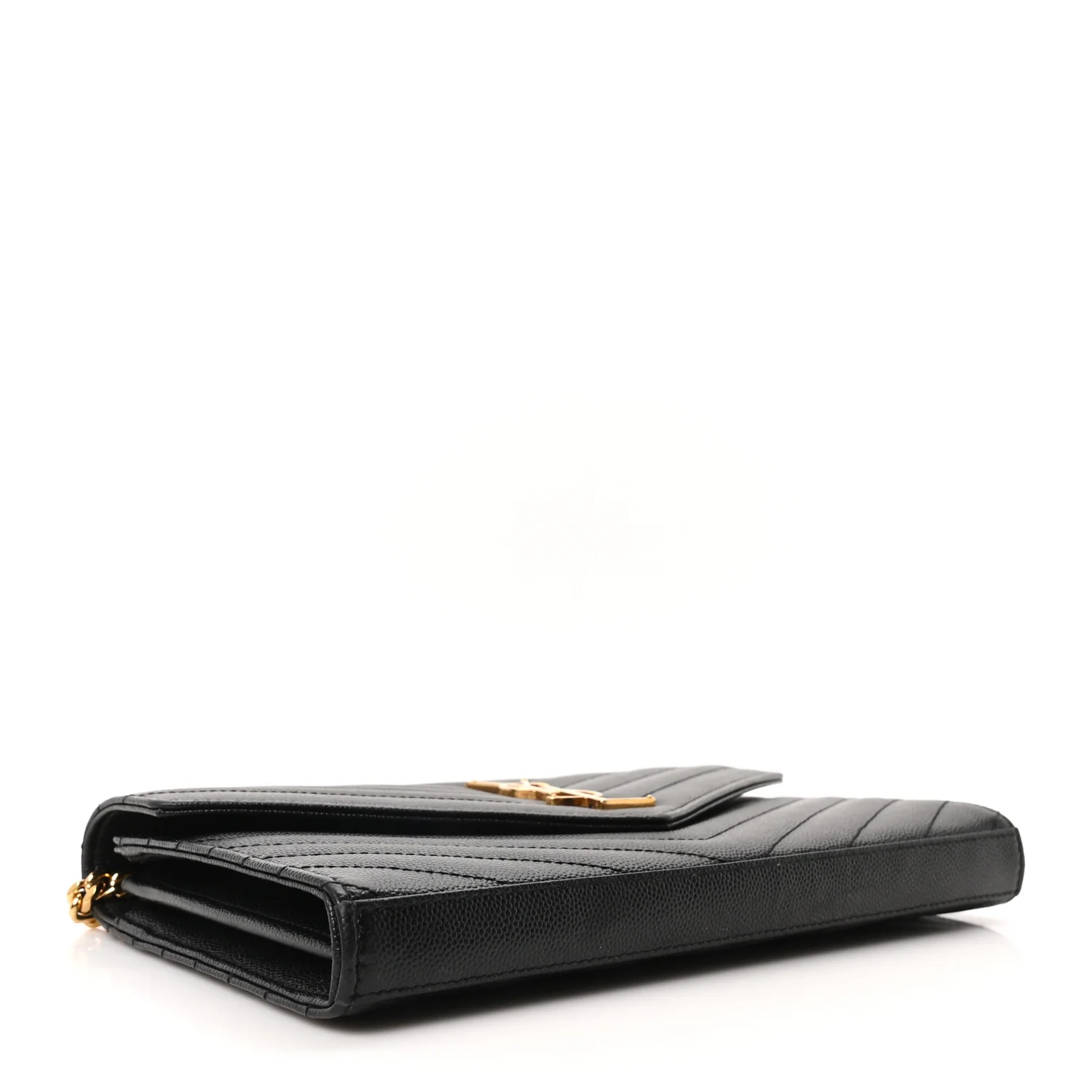 Grain De Poudre Matelasse Chevron Monogram Envelope Chain Wallet Black - Image 4