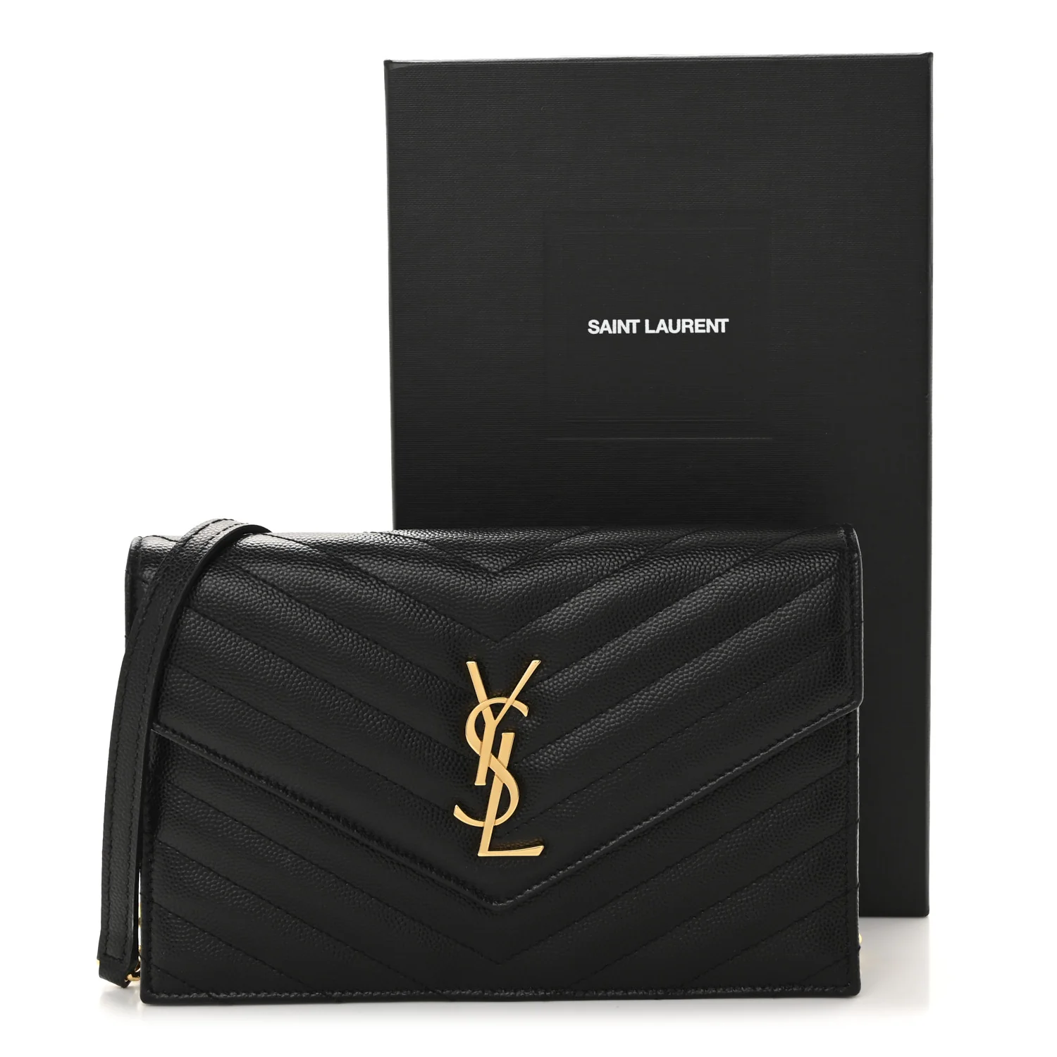 Grain De Poudre Matelasse Chevron Monogram Envelope Chain Wallet Black - Image 12
