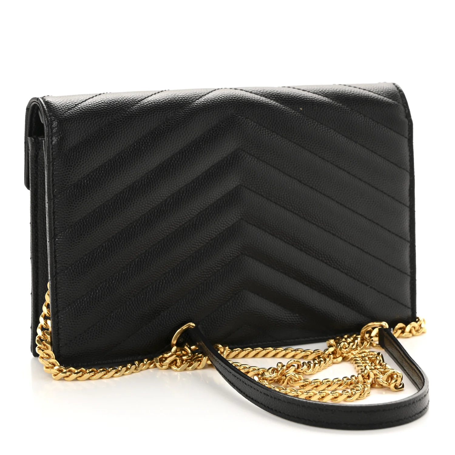 Grain De Poudre Matelasse Chevron Monogram Envelope Chain Wallet Black - Image 3