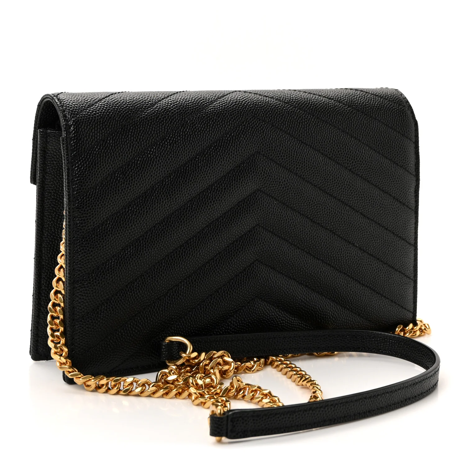 Grain De Poudre Matelasse Chevron Monogram Envelope Chain Wallet Black - Image 3