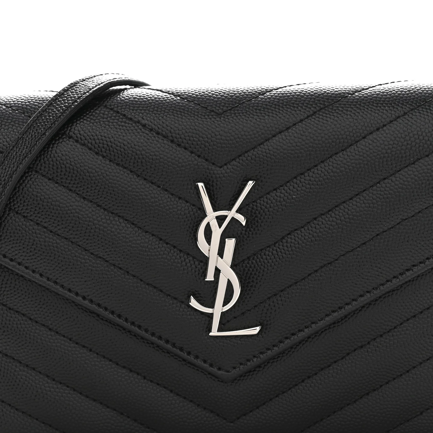 Grain De Poudre Matelasse Chevron Monogram Envelope Chain Wallet Black - Image 7