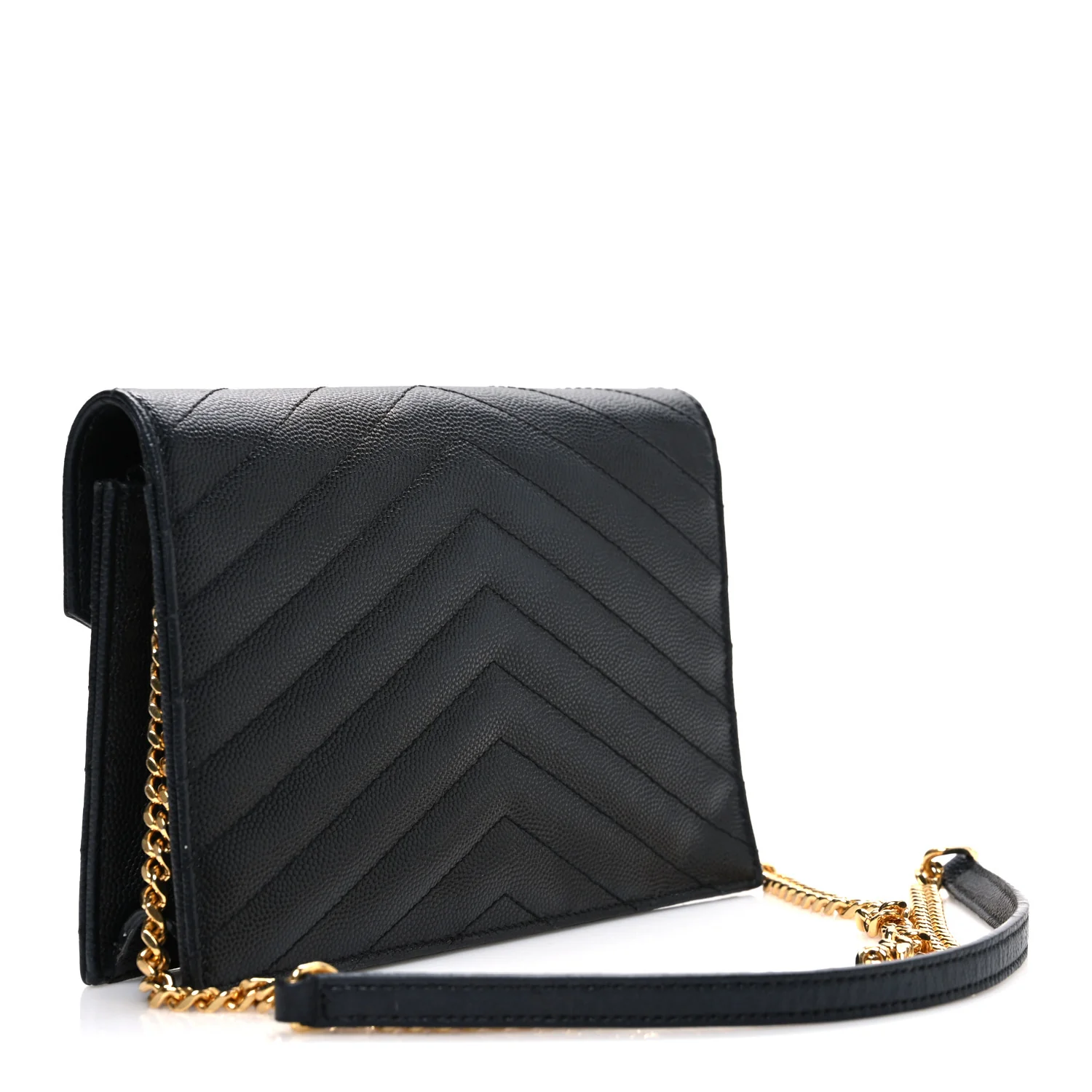 Grain De Poudre Matelasse Chevron Monogram Envelope Chain Wallet Black - Image 3
