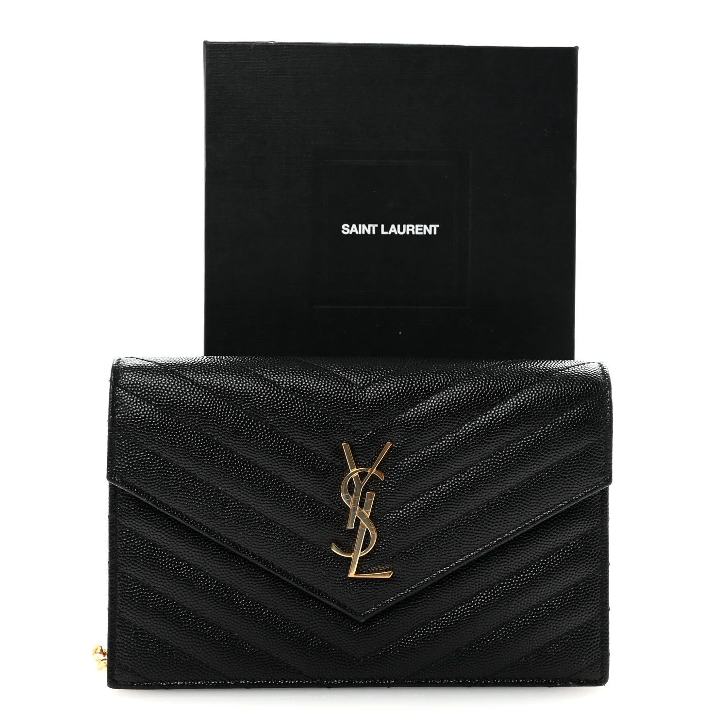 Grain De Poudre Matelasse Chevron Monogram Envelope Chain Wallet Black - Image 10