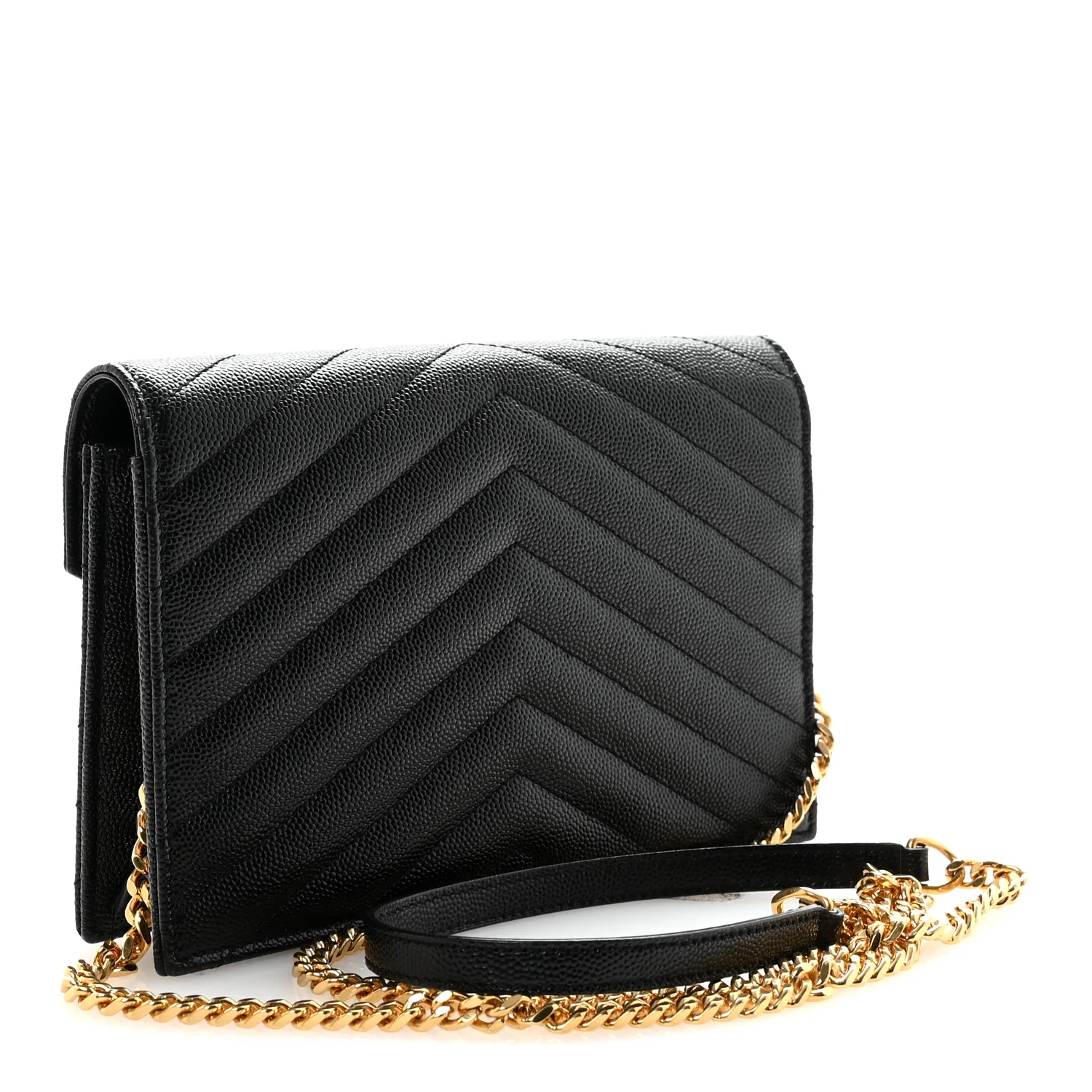 Grain De Poudre Matelasse Chevron Monogram Envelope Chain Wallet Black - Image 3
