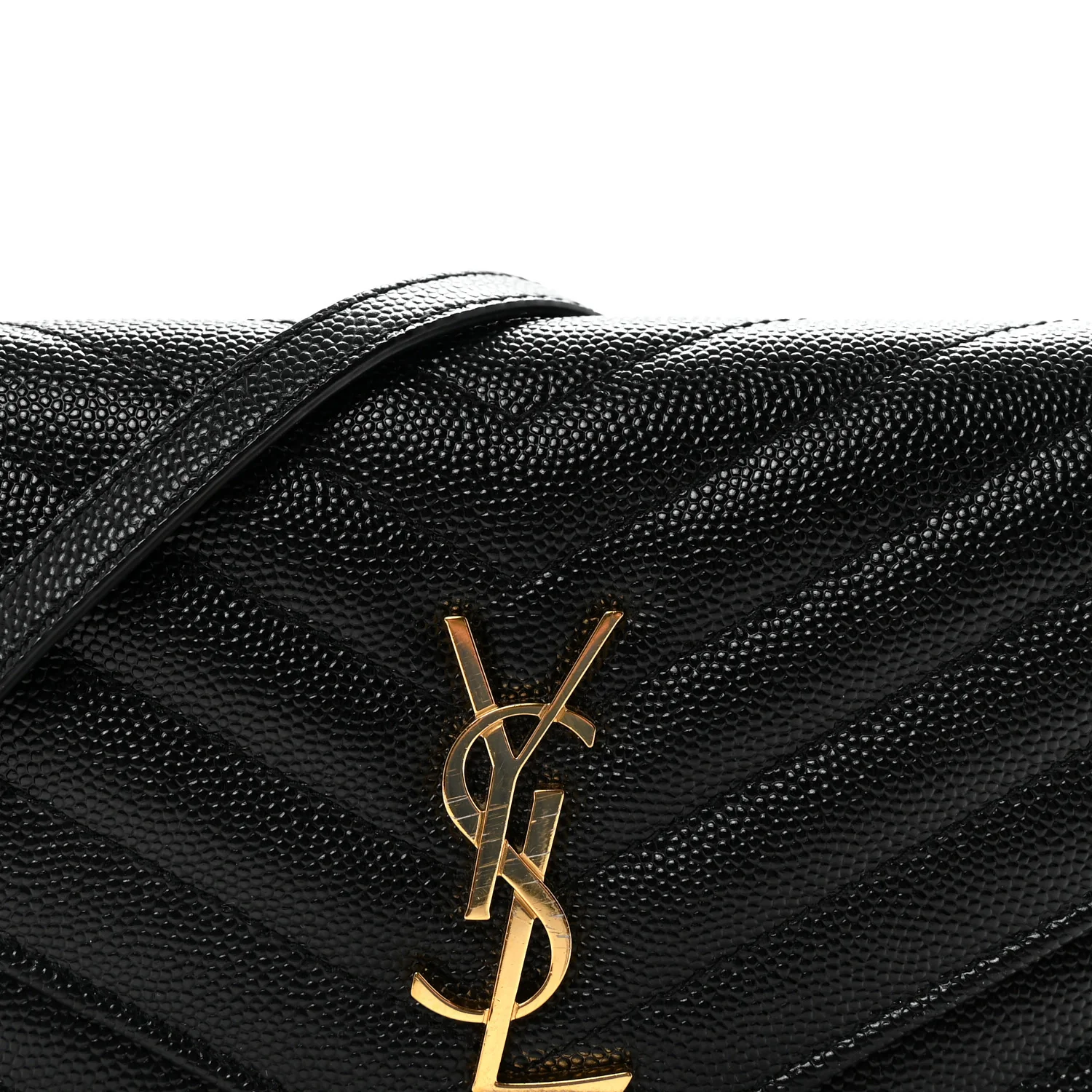 Grain De Poudre Matelasse Chevron Monogram Envelope Chain Wallet Black - Image 7
