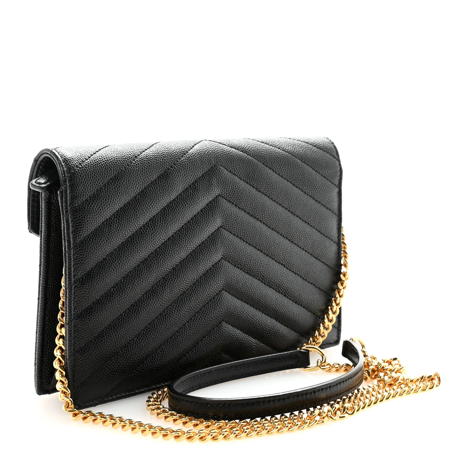 Grain De Poudre Matelasse Chevron Monogram Envelope Chain Wallet Black - Image 2