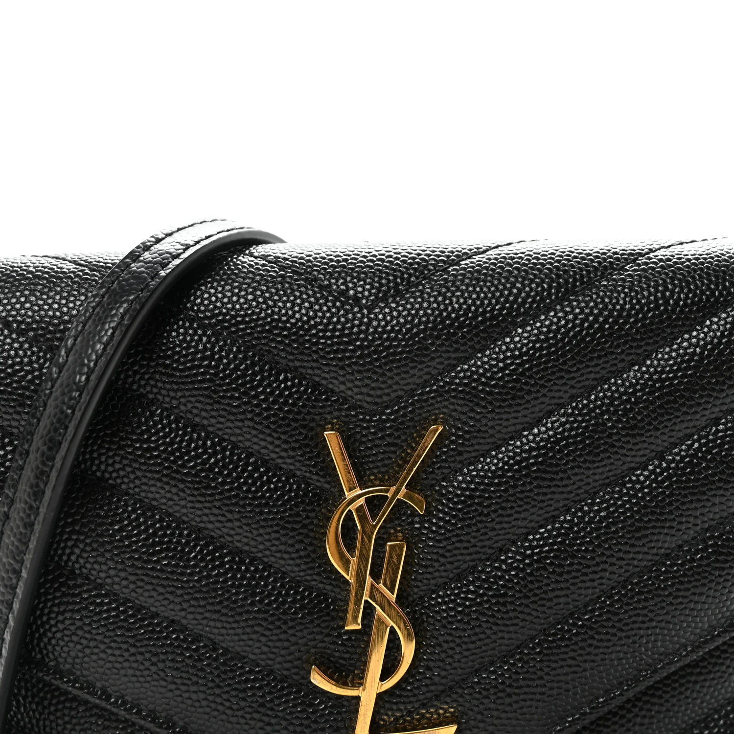 Grain De Poudre Matelasse Chevron Monogram Envelope Chain Wallet Black - Image 6