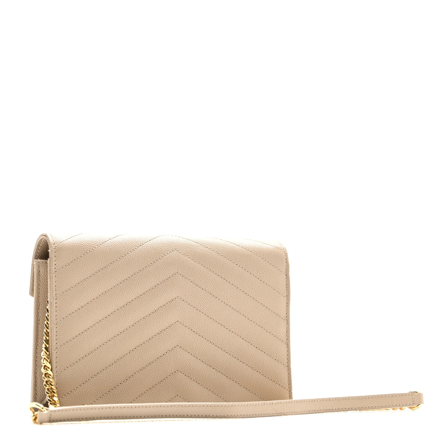 Grain De Poudre Matelasse Chevron Monogram Envelope Chain Wallet Dark Beige - Image 3