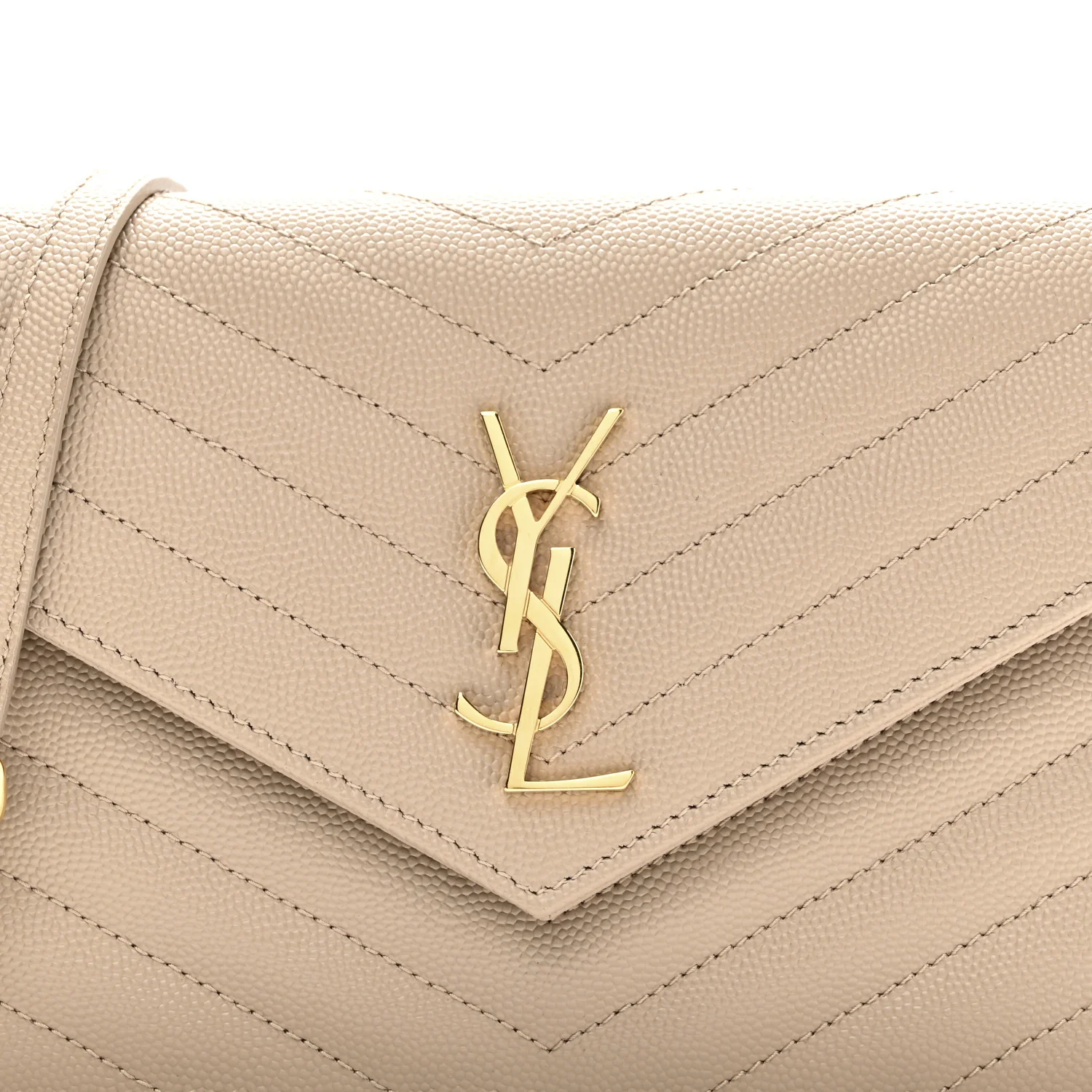 Grain De Poudre Matelasse Chevron Monogram Envelope Chain Wallet Dark Beige - Image 8