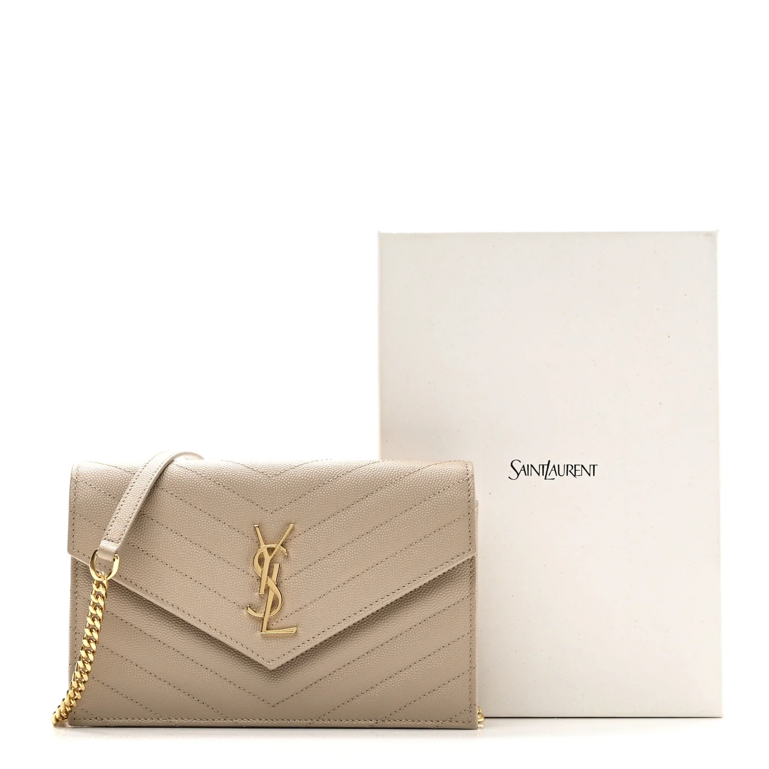 Grain De Poudre Matelasse Chevron Monogram Envelope Chain Wallet Dark Beige - Image 9