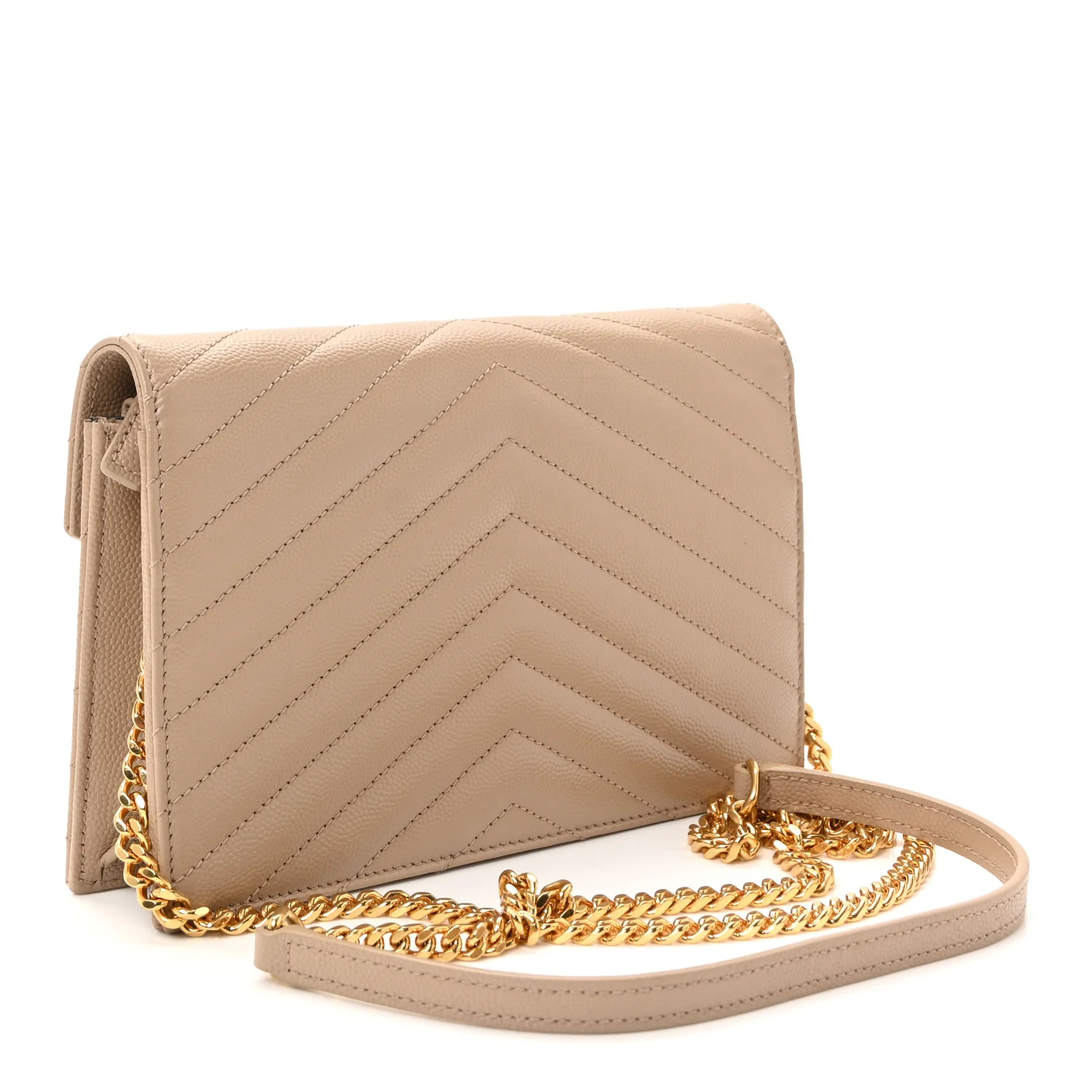 Grain De Poudre Matelasse Chevron Monogram Envelope Chain Wallet Dark Beige - Image 3