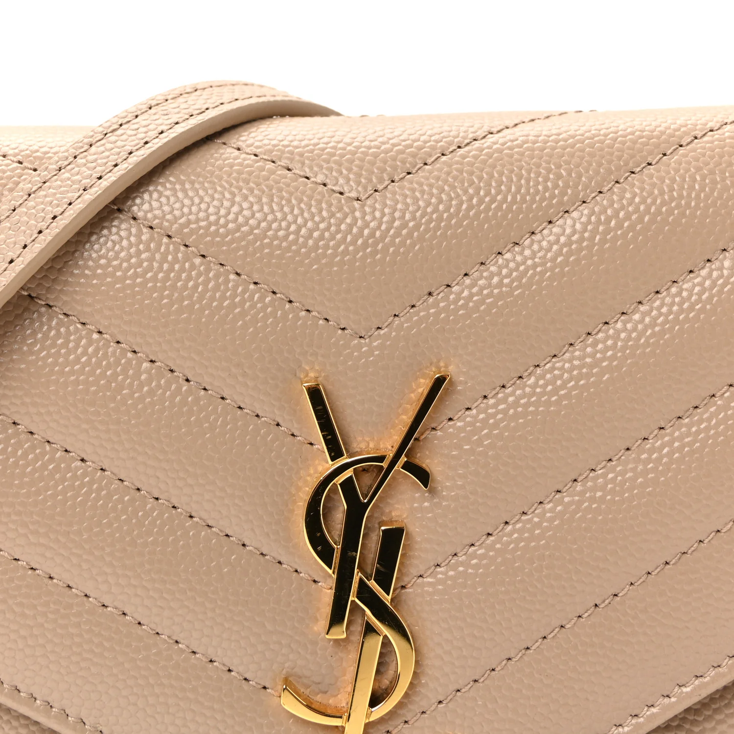 Grain De Poudre Matelasse Chevron Monogram Envelope Chain Wallet Dark Beige - Image 7