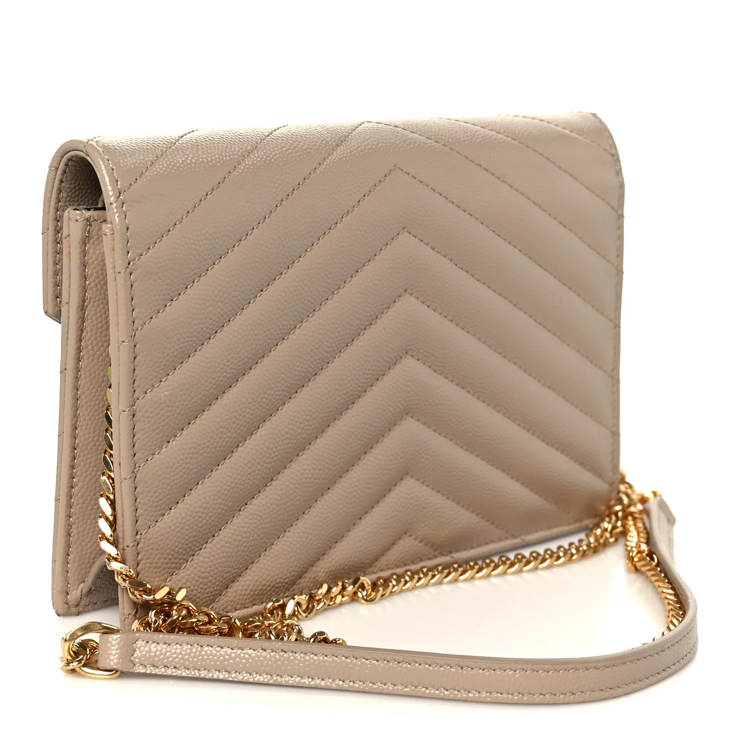 Grain De Poudre Matelasse Chevron Monogram Envelope Chain Wallet Dark Beige - Image 3