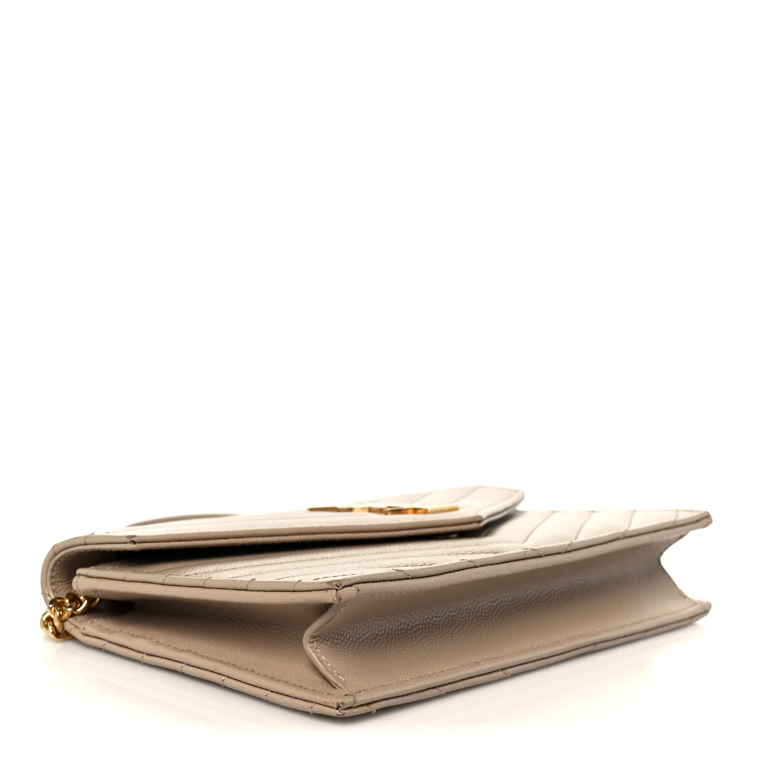 Grain De Poudre Matelasse Chevron Monogram Envelope Chain Wallet Dark Beige - Image 4