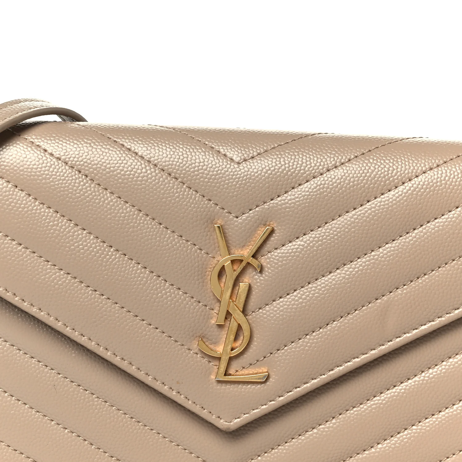 Grain De Poudre Matelasse Chevron Monogram Envelope Chain Wallet Dark Beige - Image 8