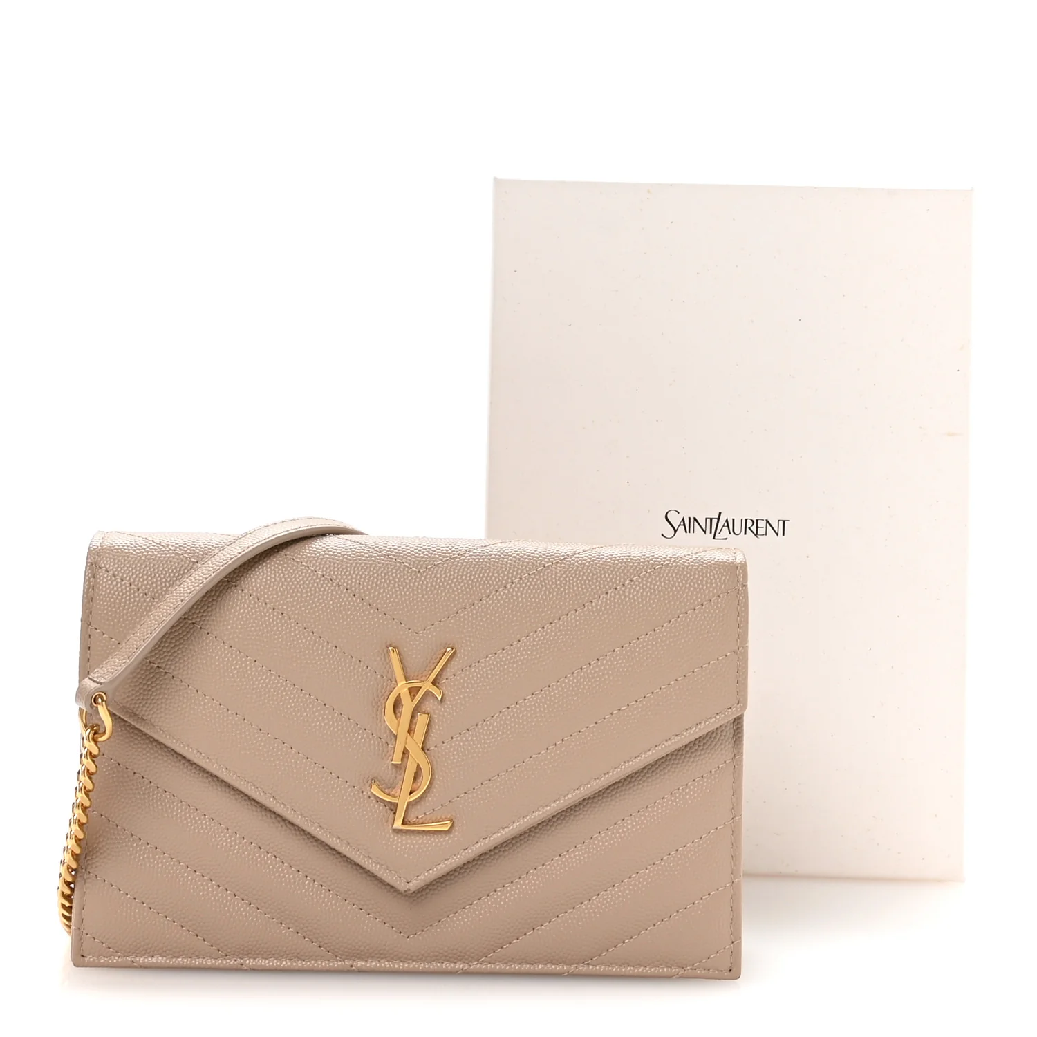 Grain De Poudre Matelasse Chevron Monogram Envelope Chain Wallet Dark Beige - Image 11