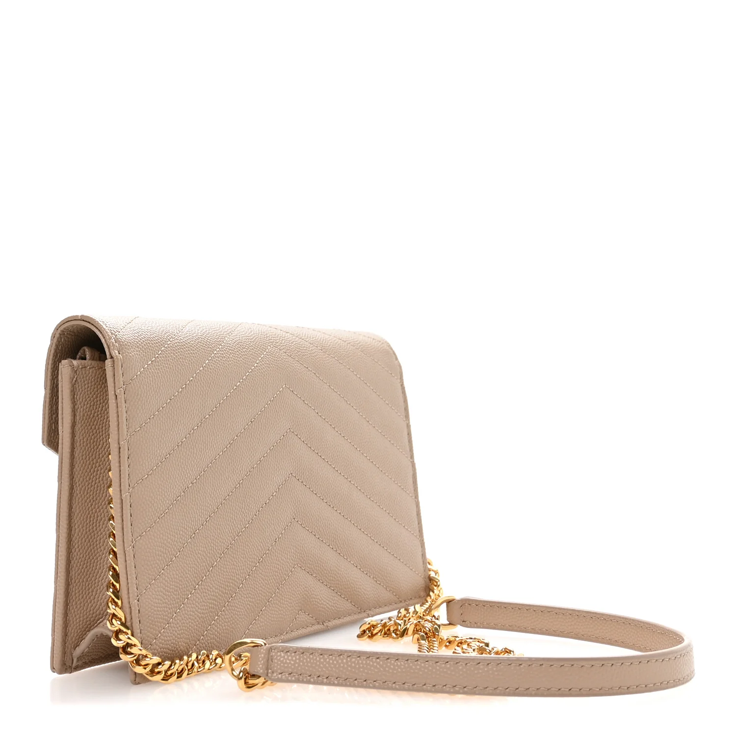 Grain De Poudre Matelasse Chevron Monogram Envelope Chain Wallet Dark Beige - Image 3