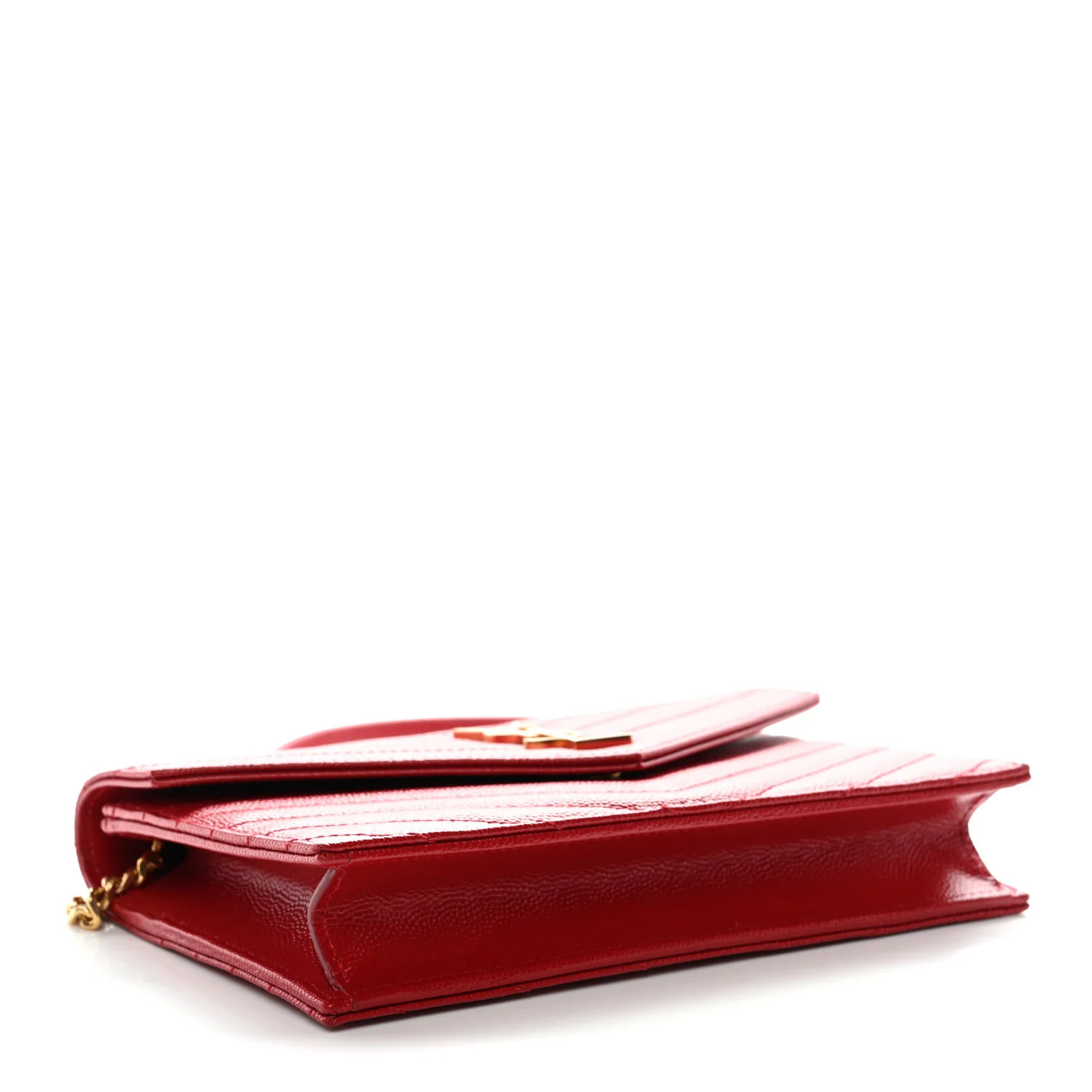 Grain De Poudre Matelasse Chevron Monogram Envelope Chain Wallet New Red - Image 4