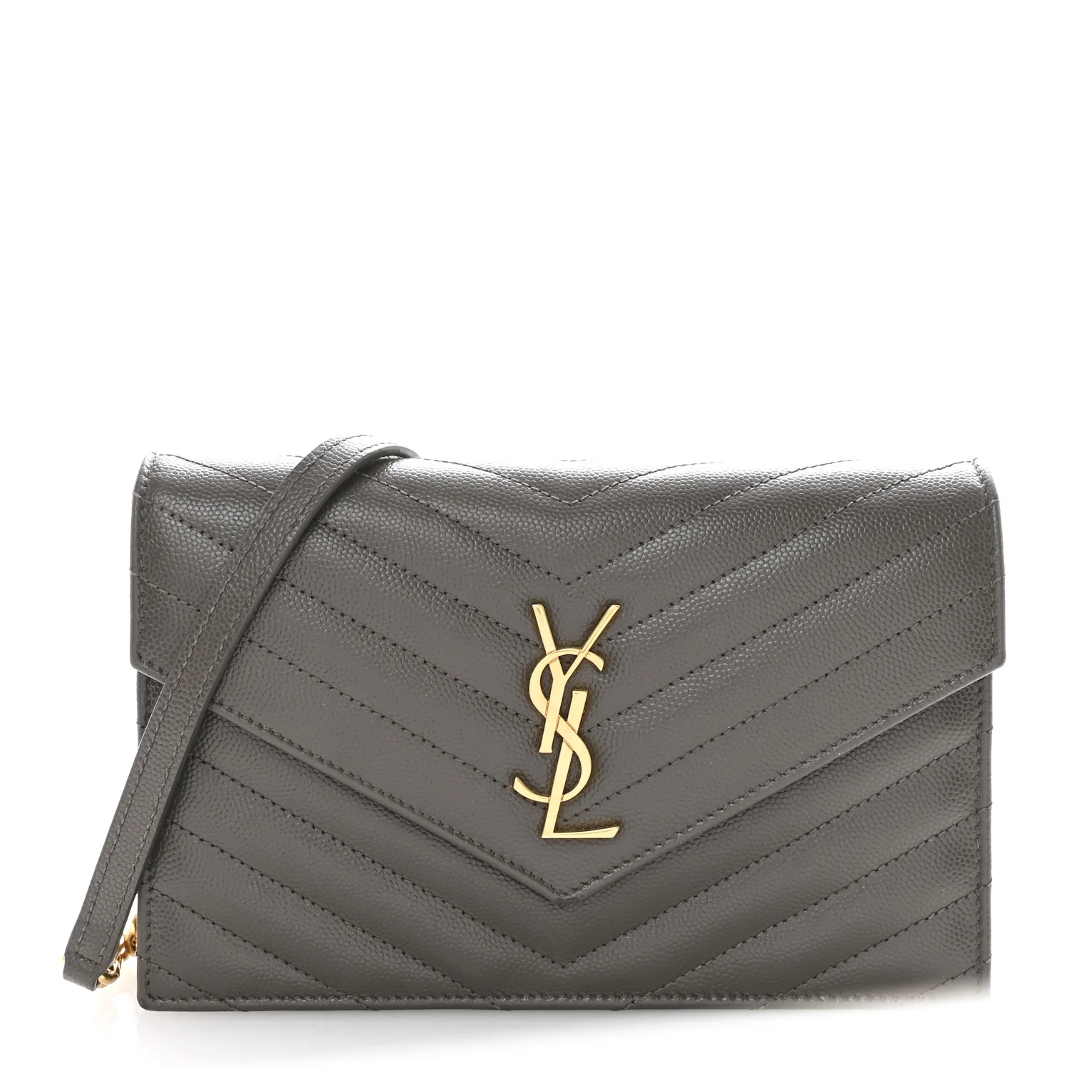 Grain De Poudre Matelasse Chevron Monogram Envelope Chain Wallet Pebble