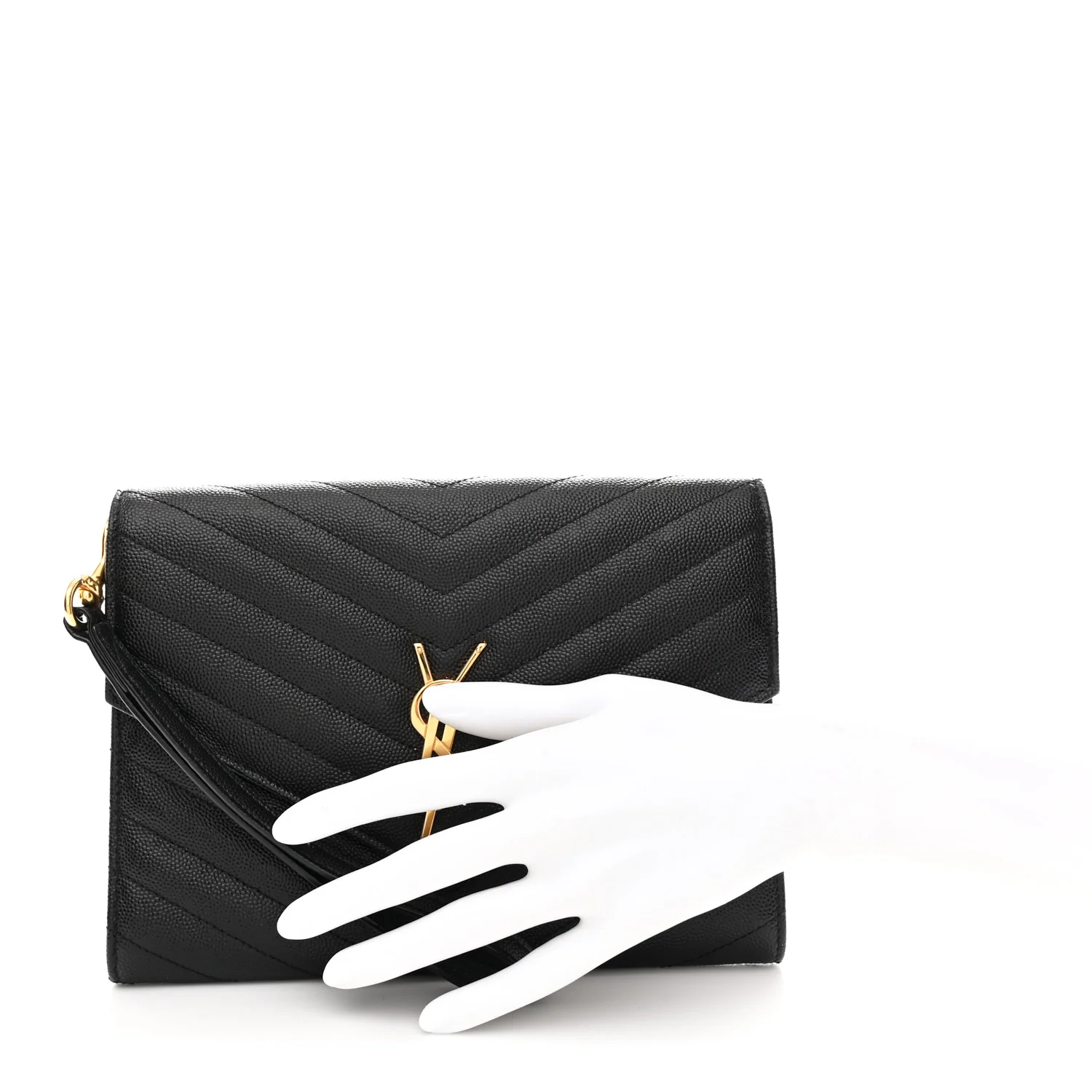 Grain De Poudre Matelasse Chevron Monogram Envelope Clutch Black - Image 2