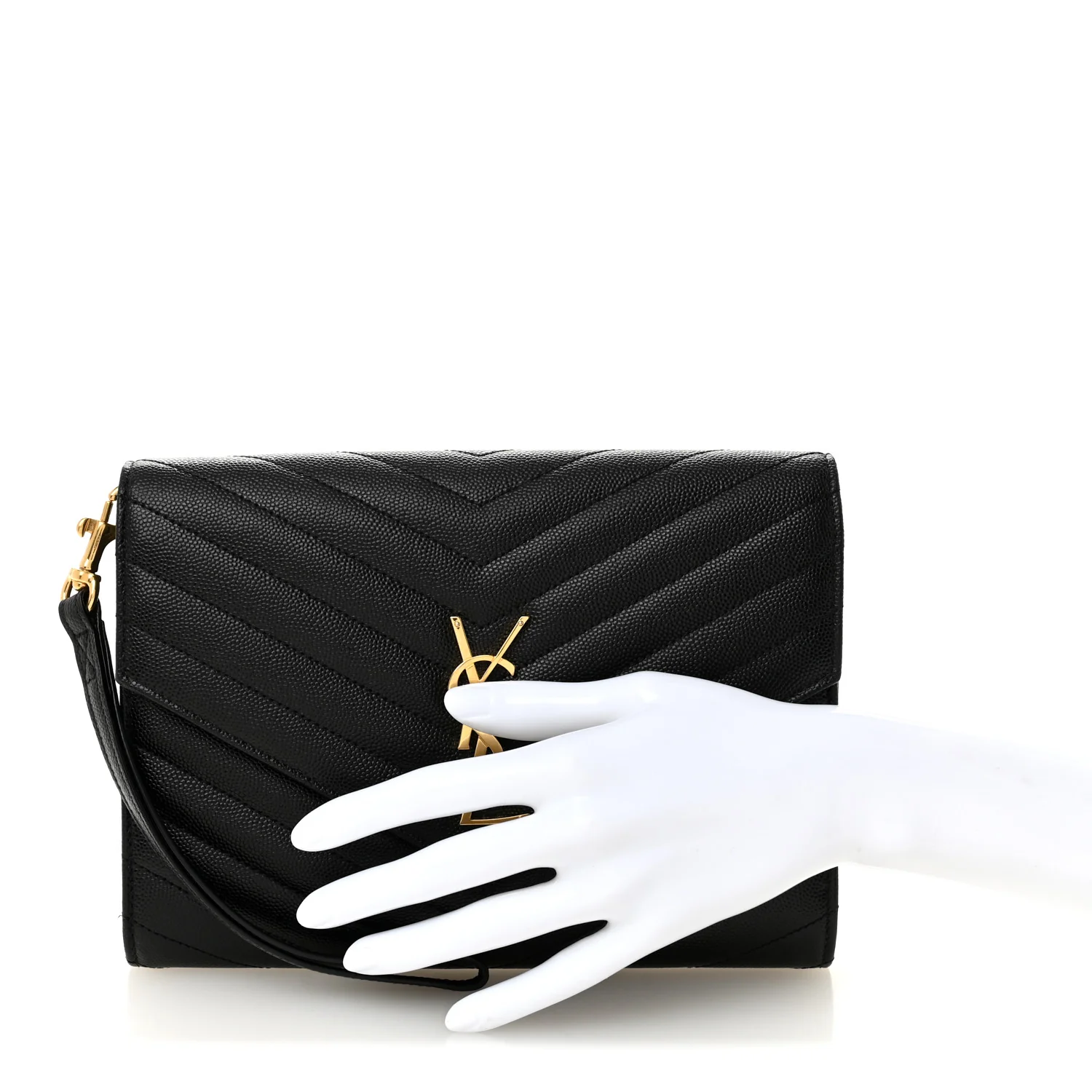 Grain De Poudre Matelasse Chevron Monogram Envelope Clutch Black - Image 2