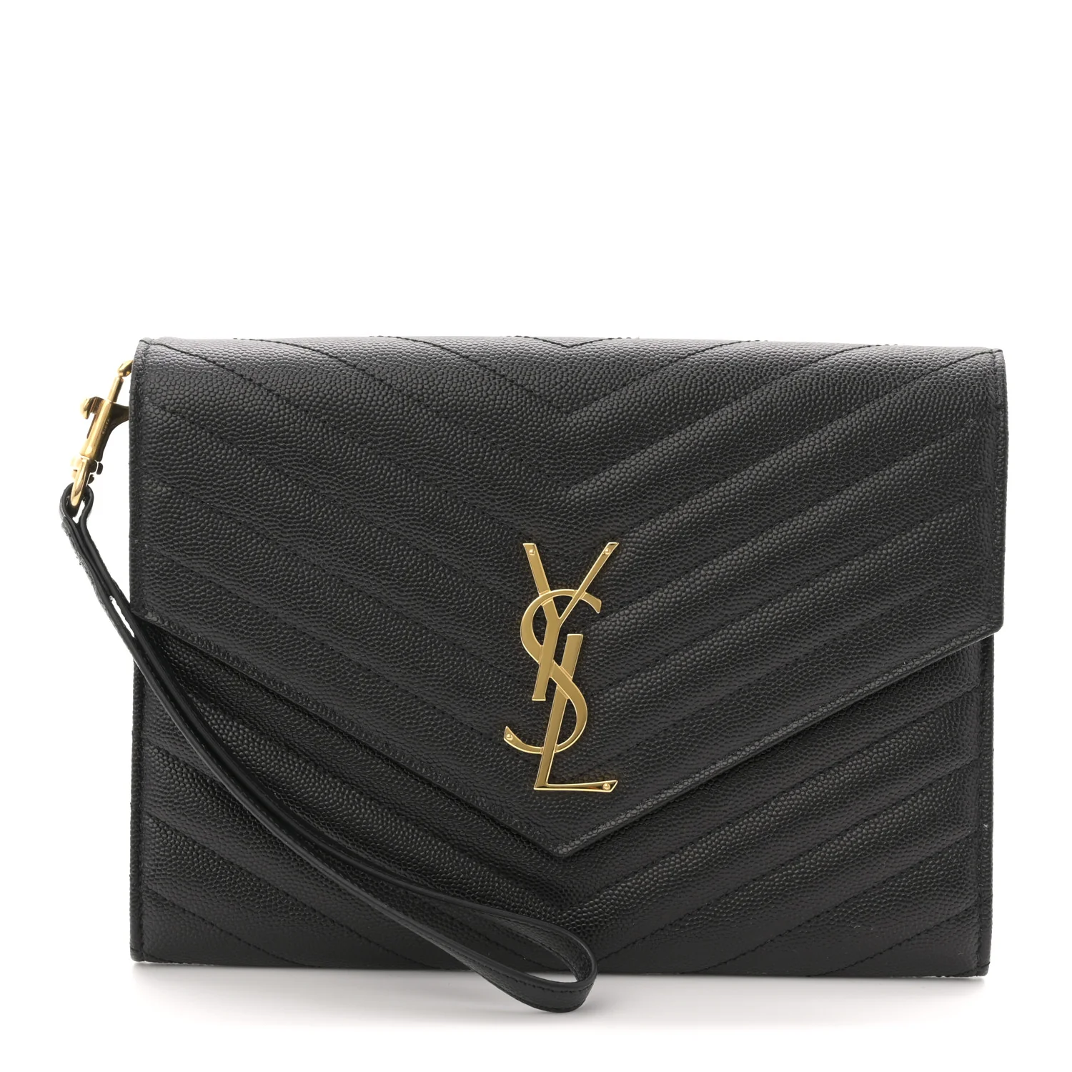 Grain De Poudre Matelasse Chevron Monogram Envelope Clutch Black