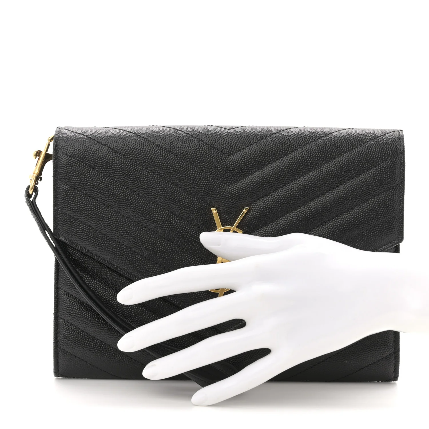 Grain De Poudre Matelasse Chevron Monogram Envelope Clutch Black - Image 2