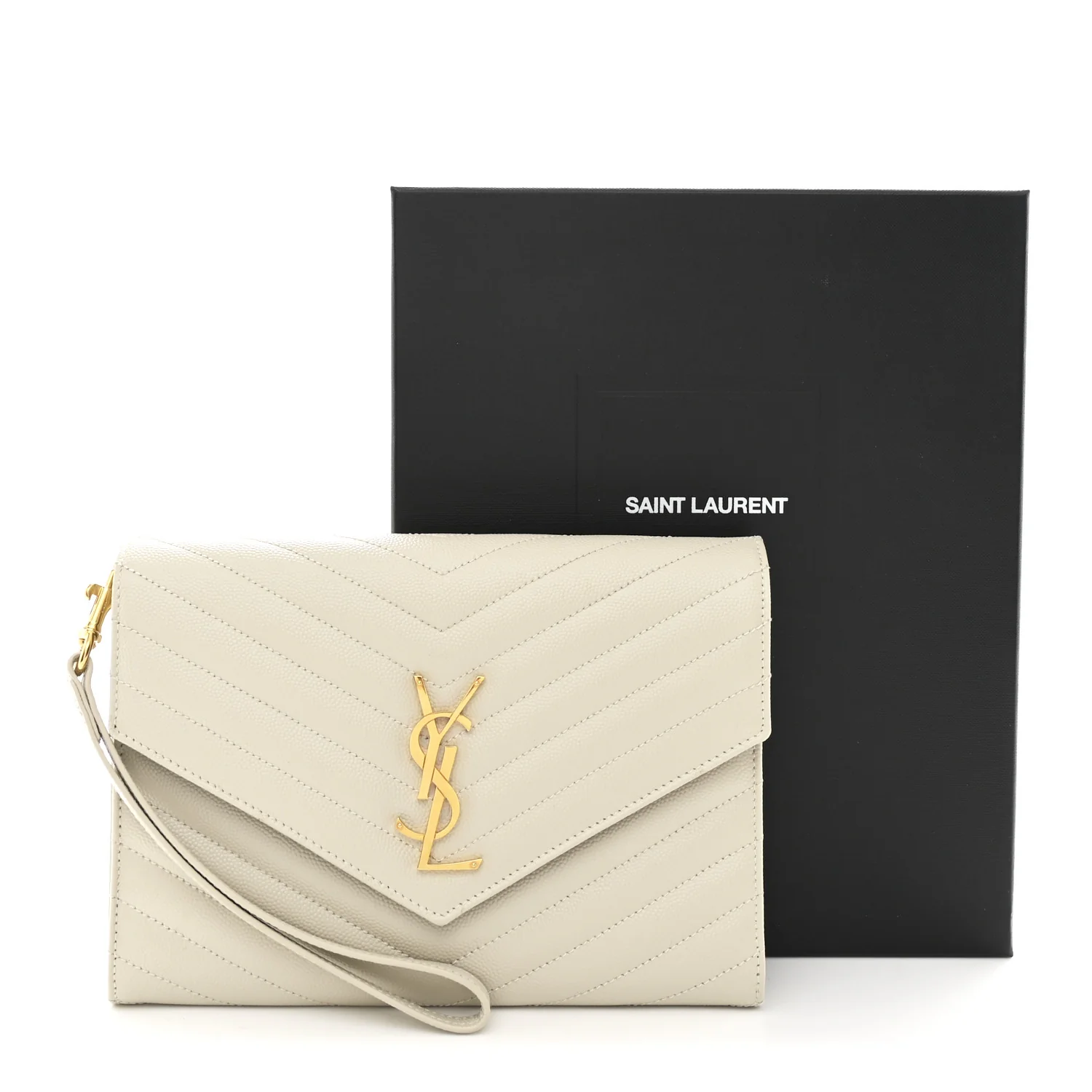Grain De Poudre Matelasse Chevron Monogram Envelope Clutch Crema Soft - Image 8