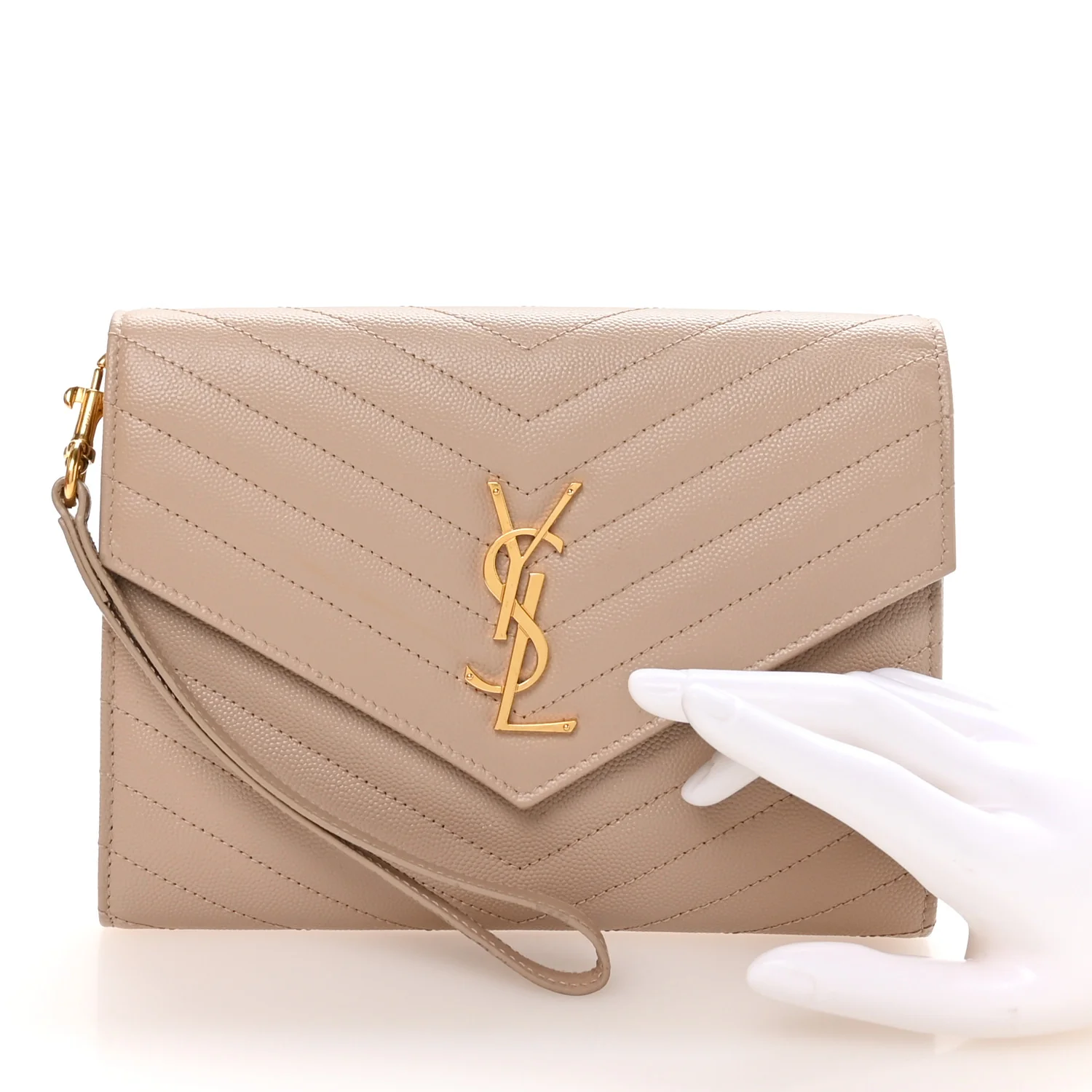 Grain De Poudre Matelasse Chevron Monogram Envelope Clutch Dark Beige - Image 2
