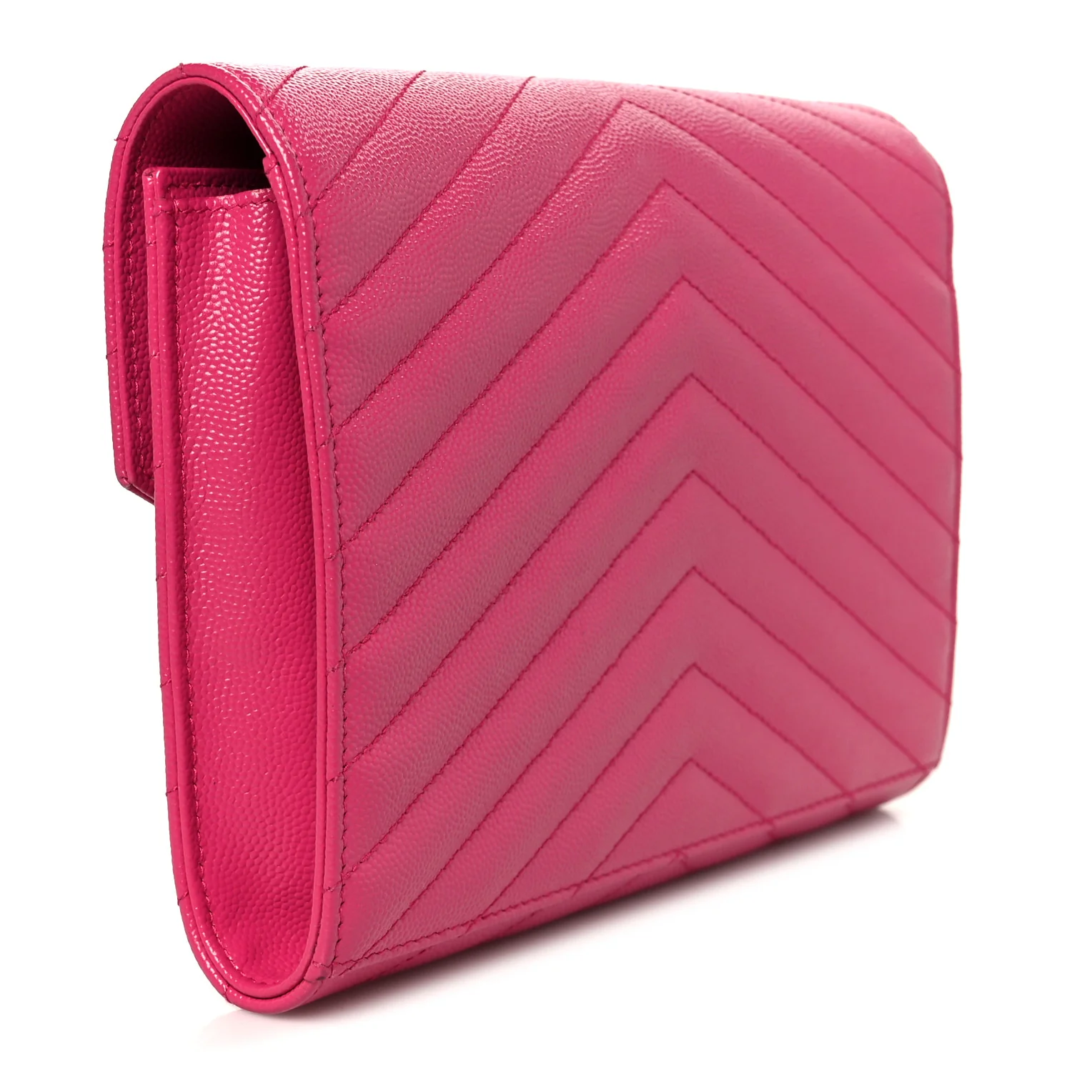 Grain De Poudre Matelasse Chevron Monogram Envelope Clutch Fuchsia - Image 3